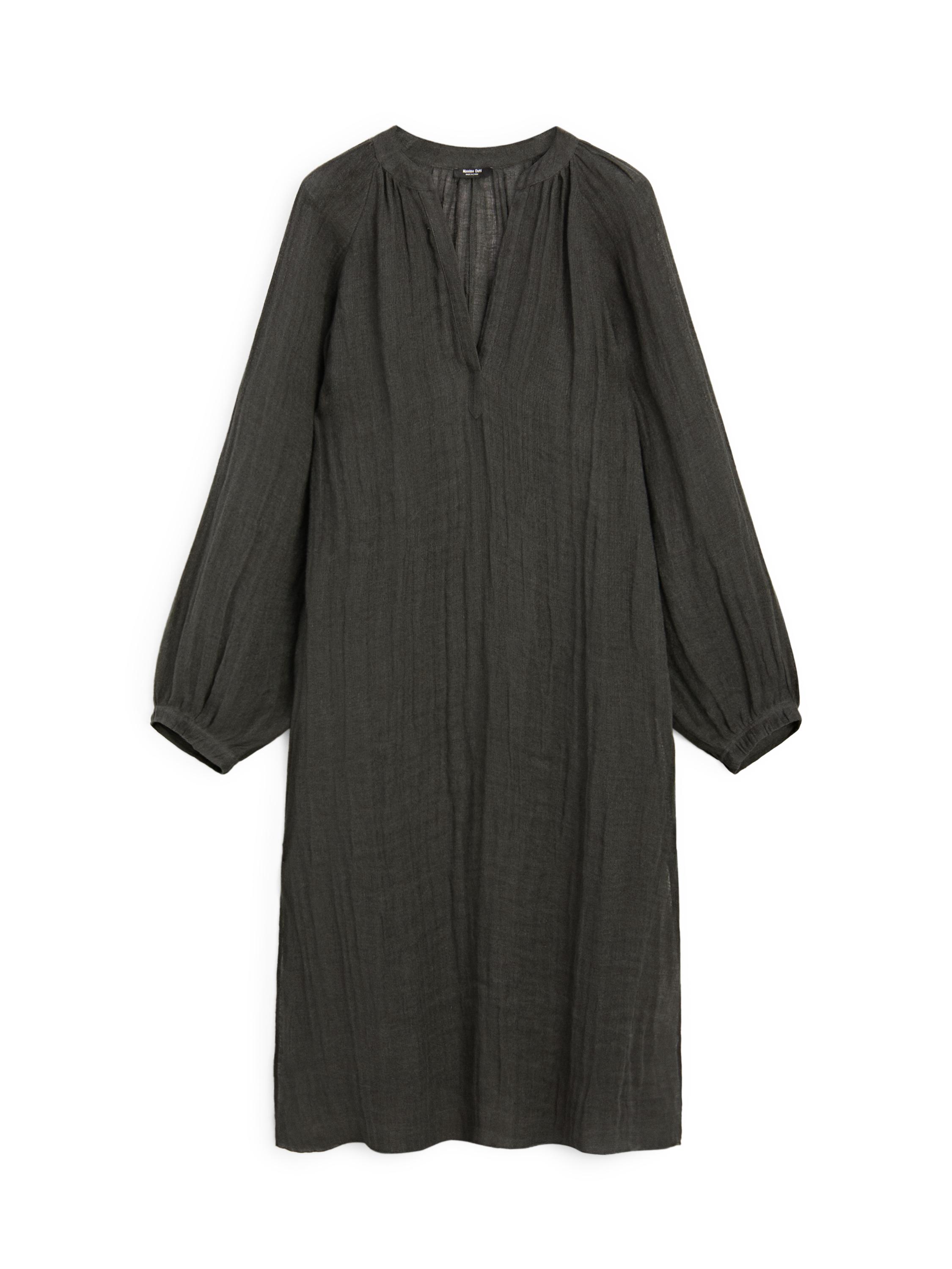 Flowing 100% linen long oversize blouse — DARK GREY