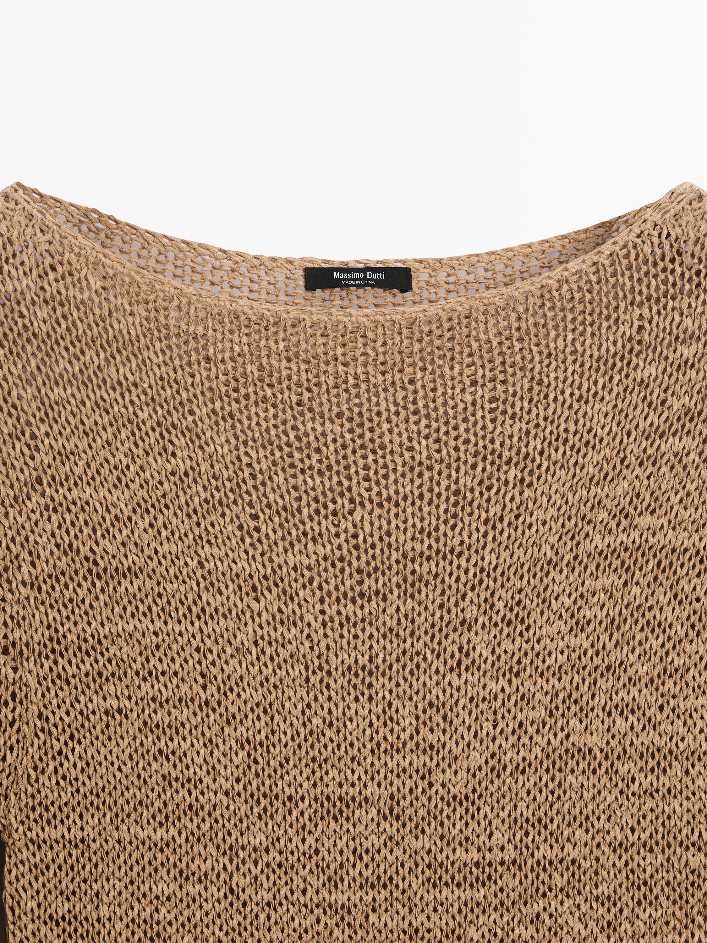 Cotton blend knit boat neck sweater — OCHRE