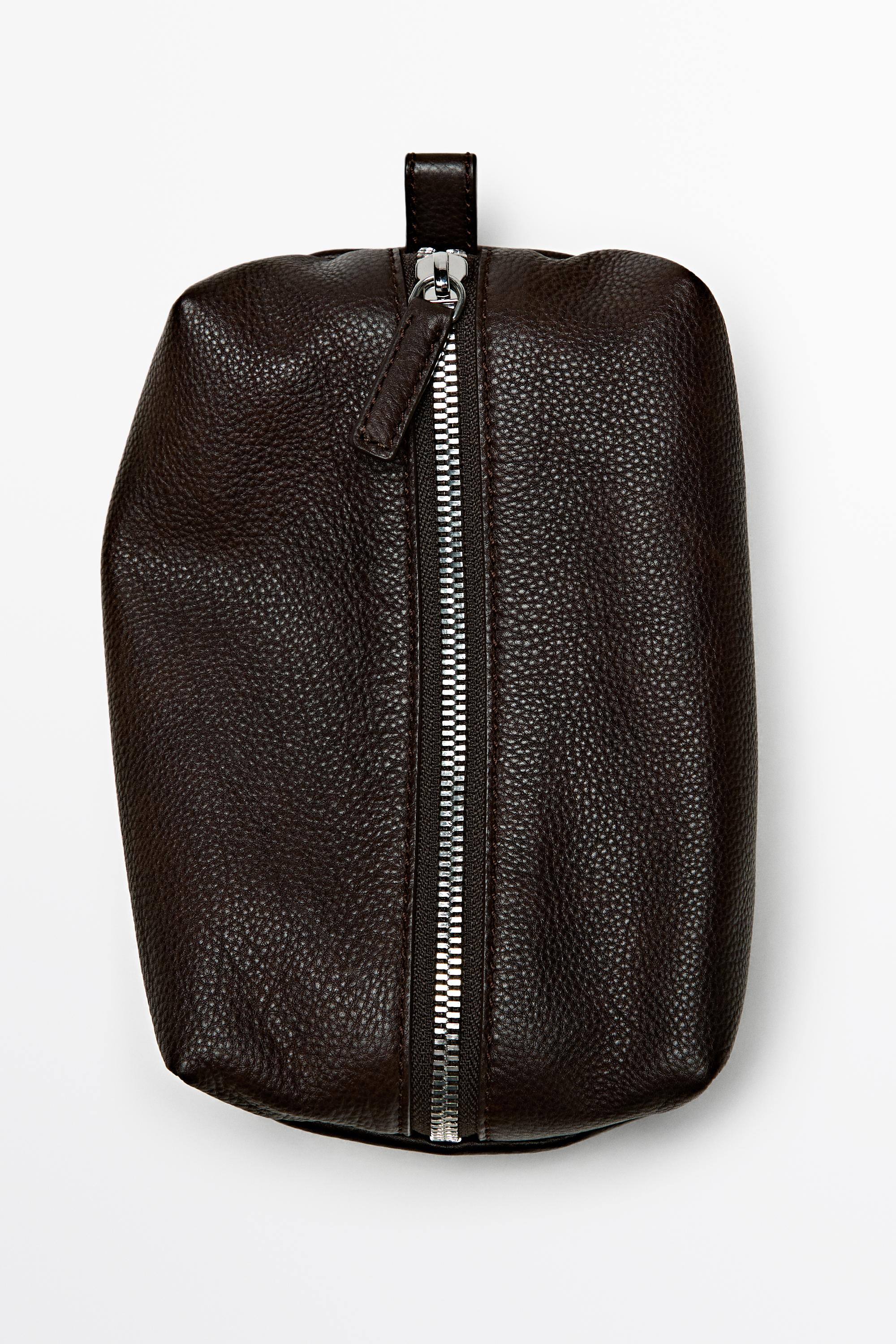 Nappa leather toiletry bag with zip — BROWN