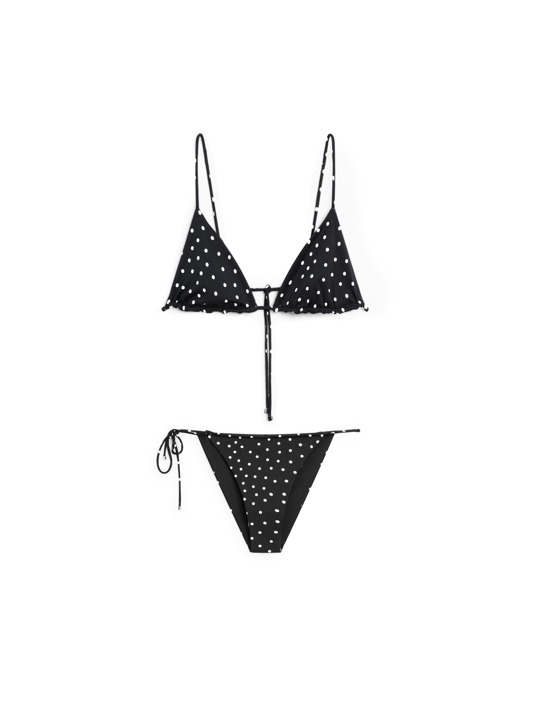 Polka dot print triangle bikini top — BLACK