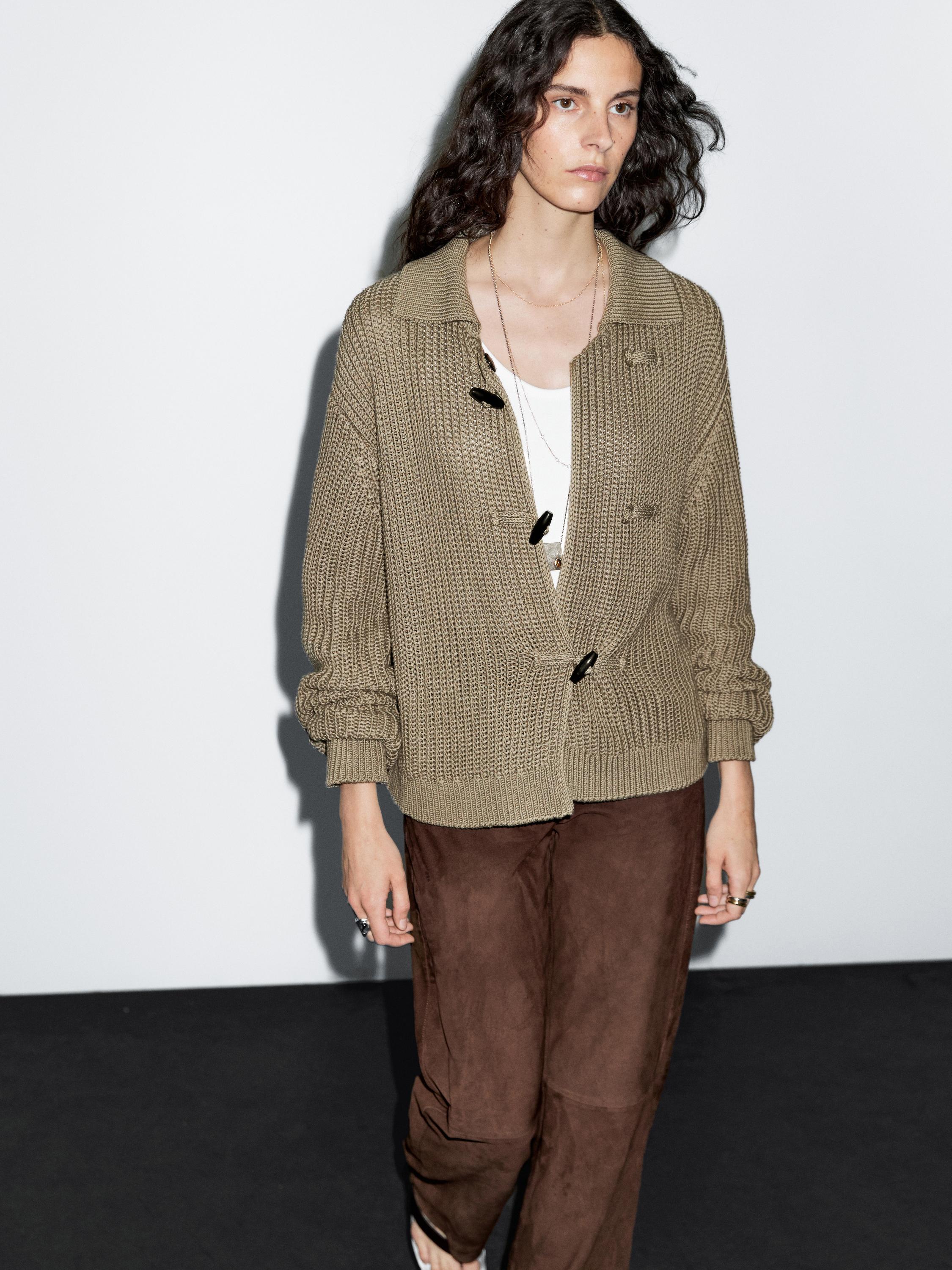 Mercerised cotton cardigan with horn button detail