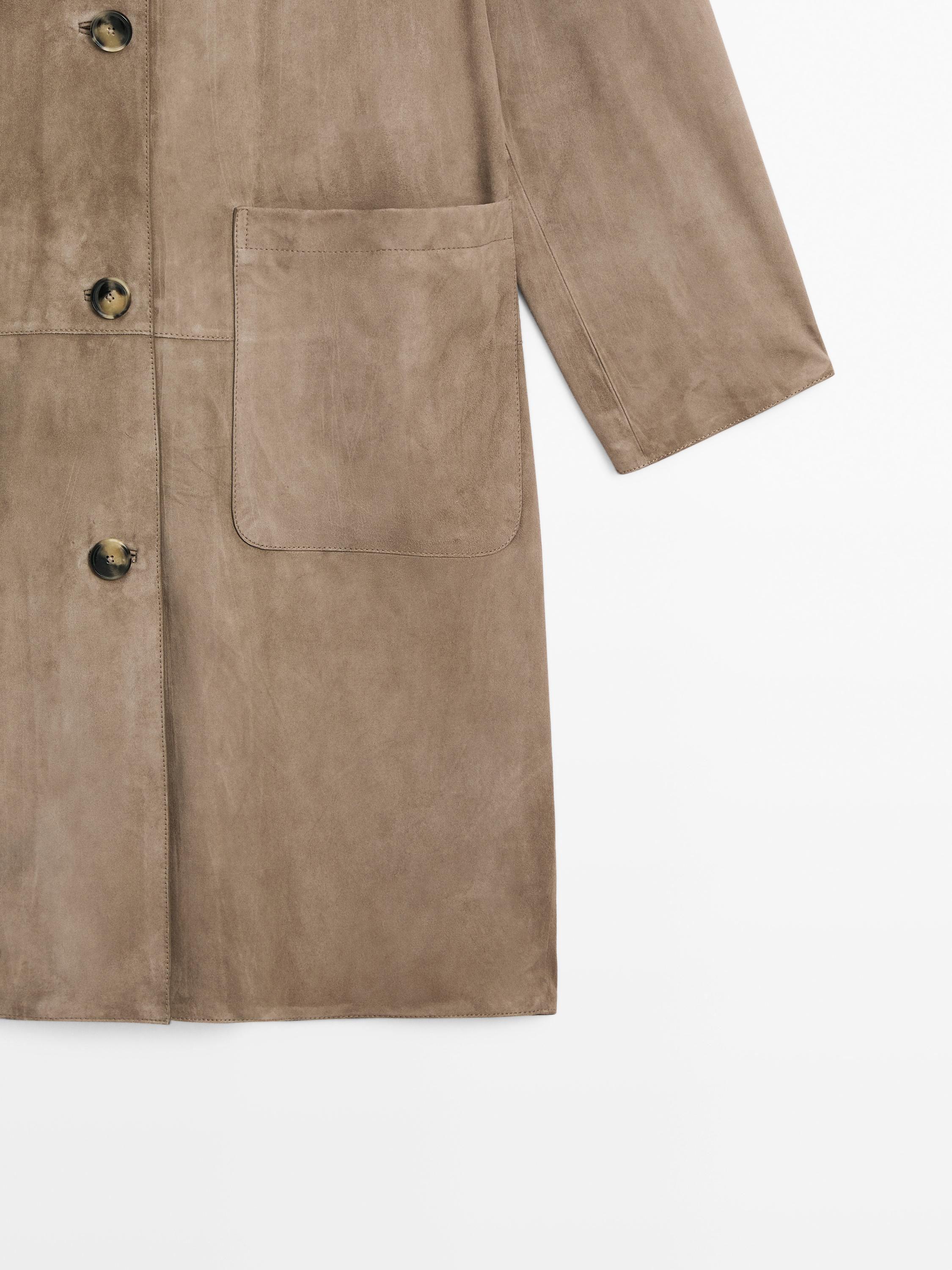 Suede leather trench coat