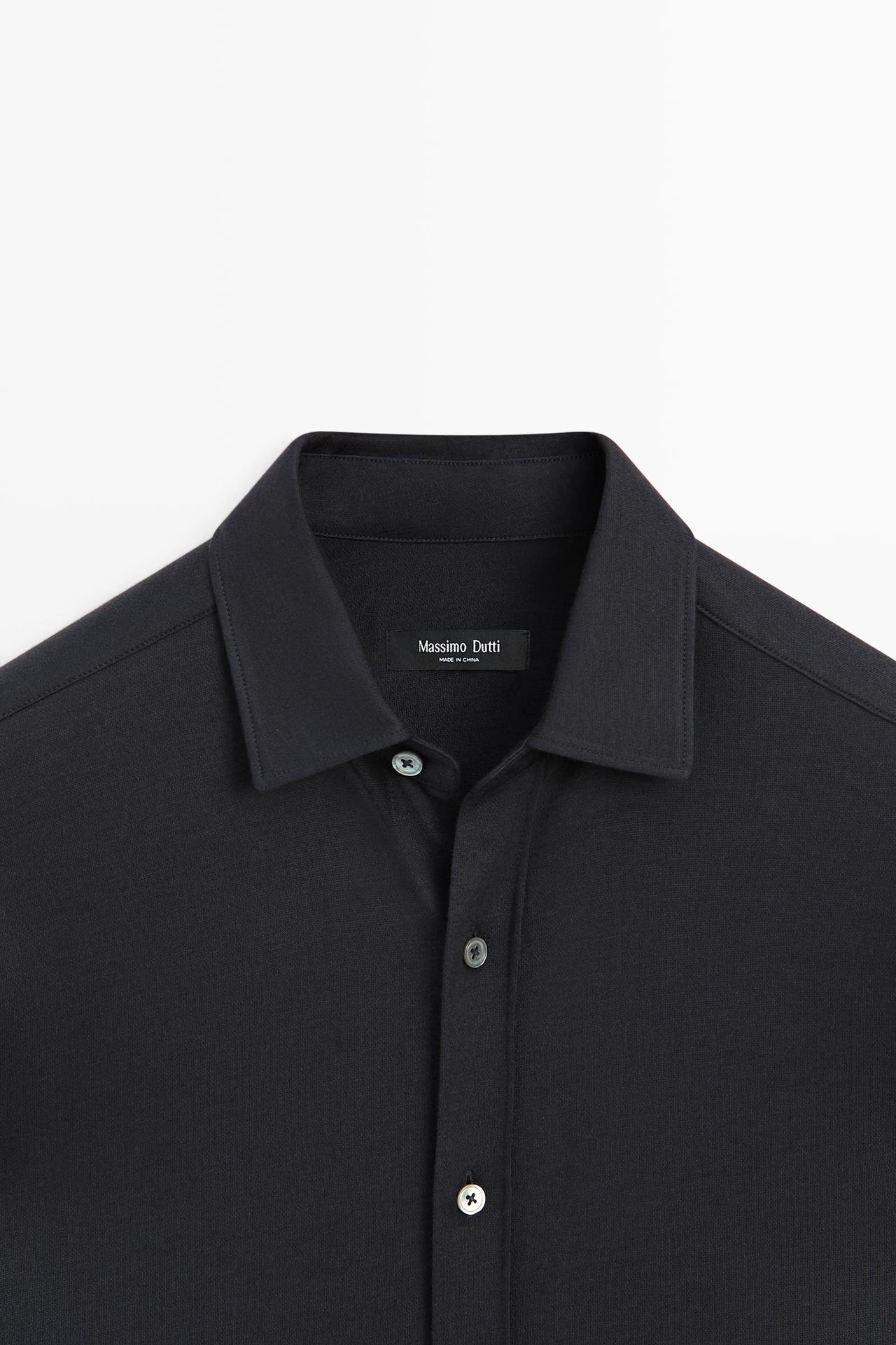 Stretch slim fit cotton shirt — BLUE