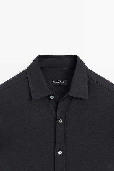 Stretch slim fit cotton shirt — BLUE 9