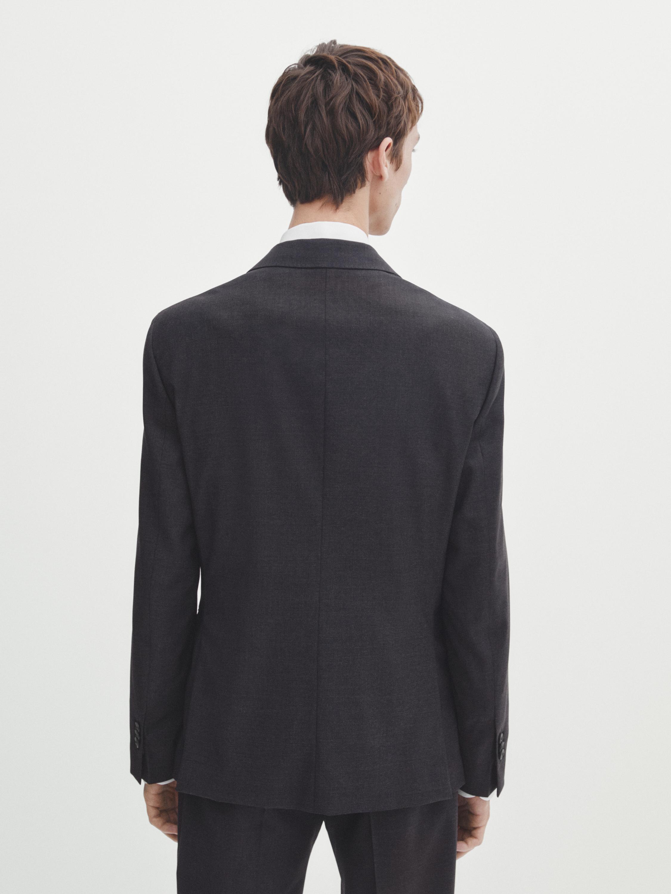 Veste de costume unie grise en laine mélangée