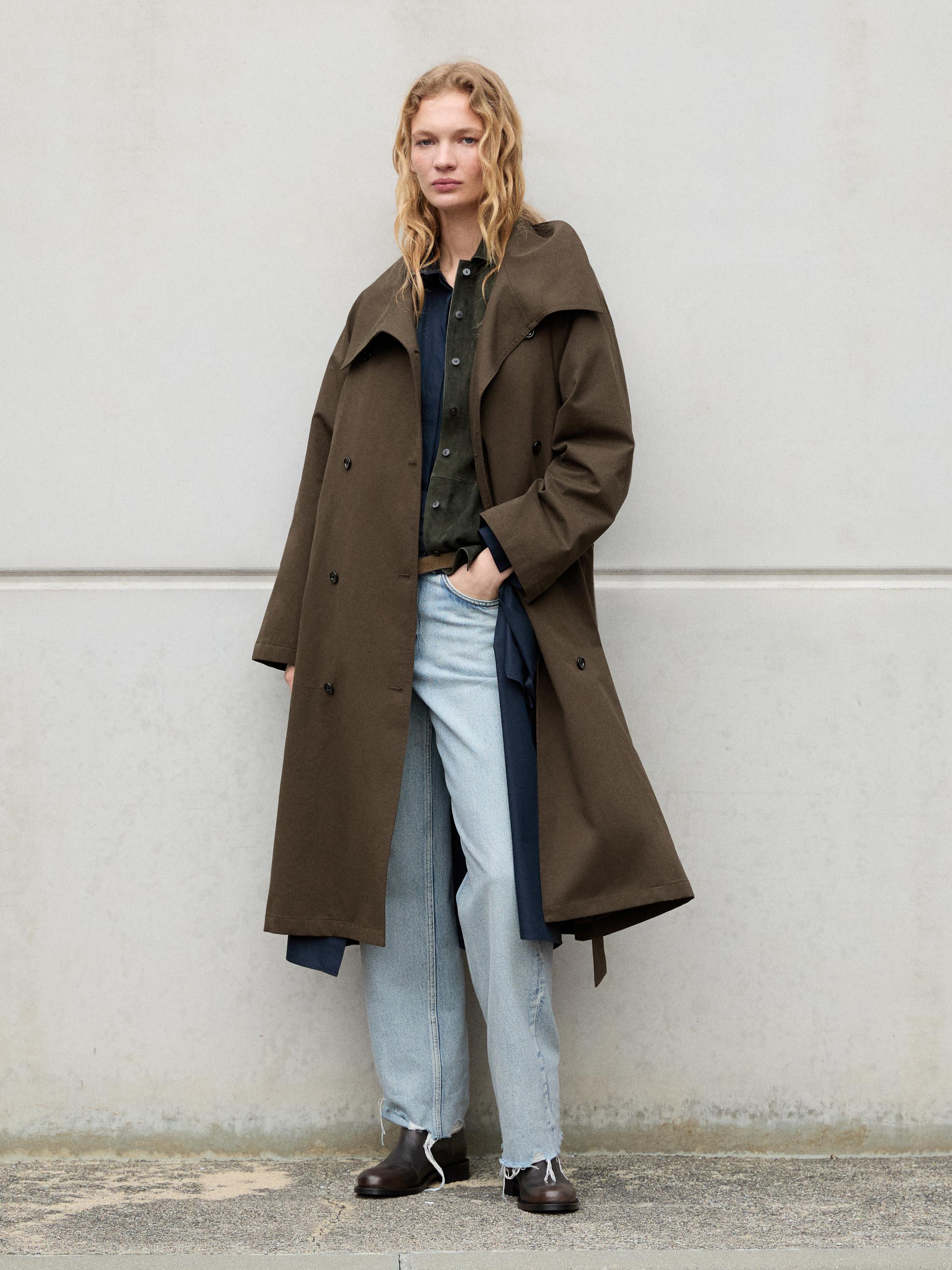 High collar trench coat — BROWN