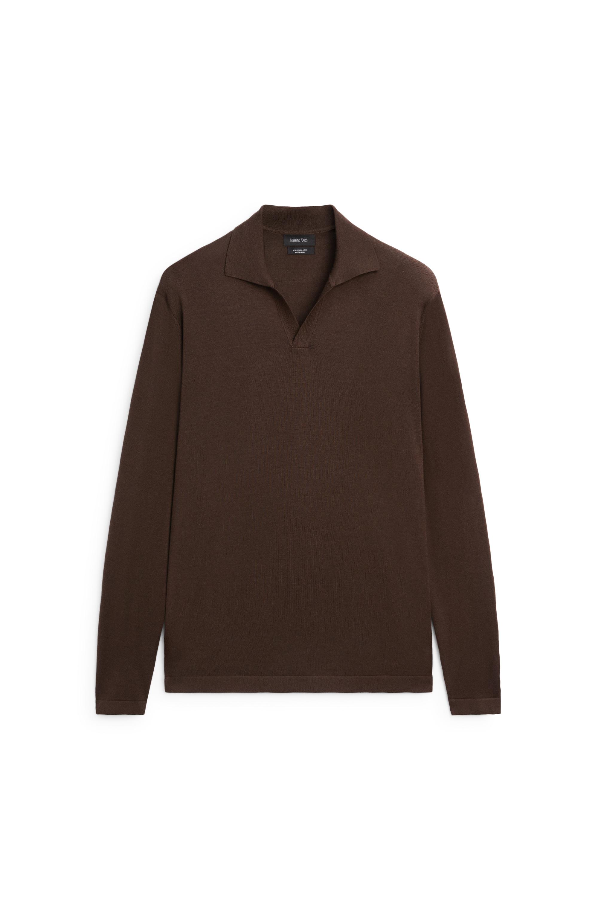 100% merino wool knit polo sweater — MOLE BROWN