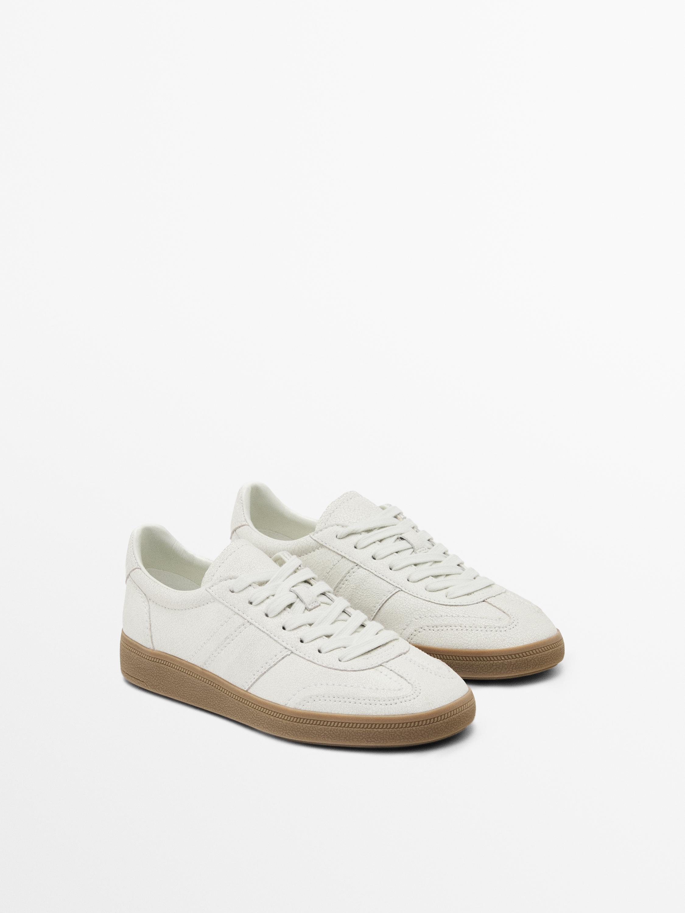Crackled leather trainers