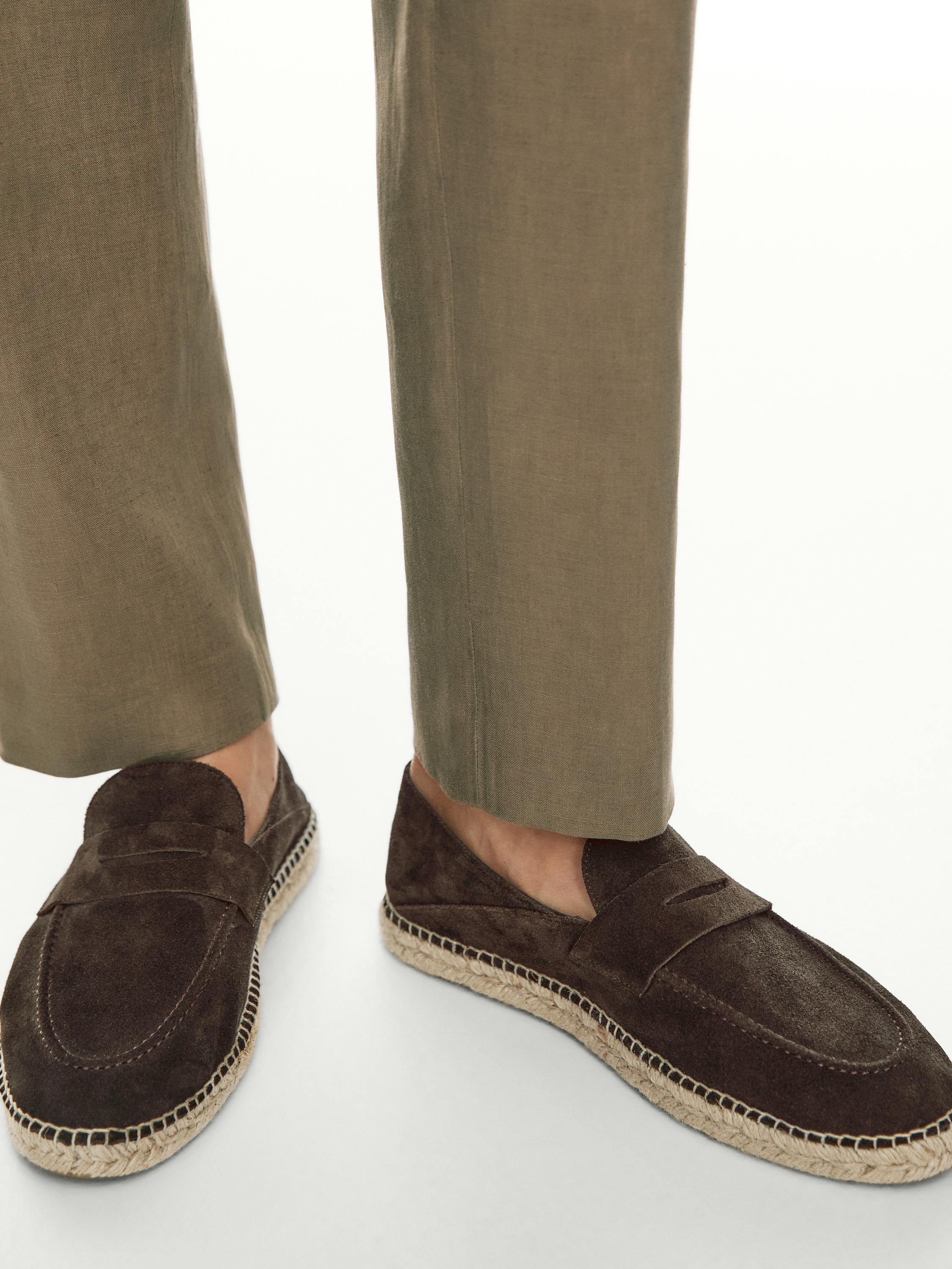 Split leather espadrilles with penny strap — BROWN