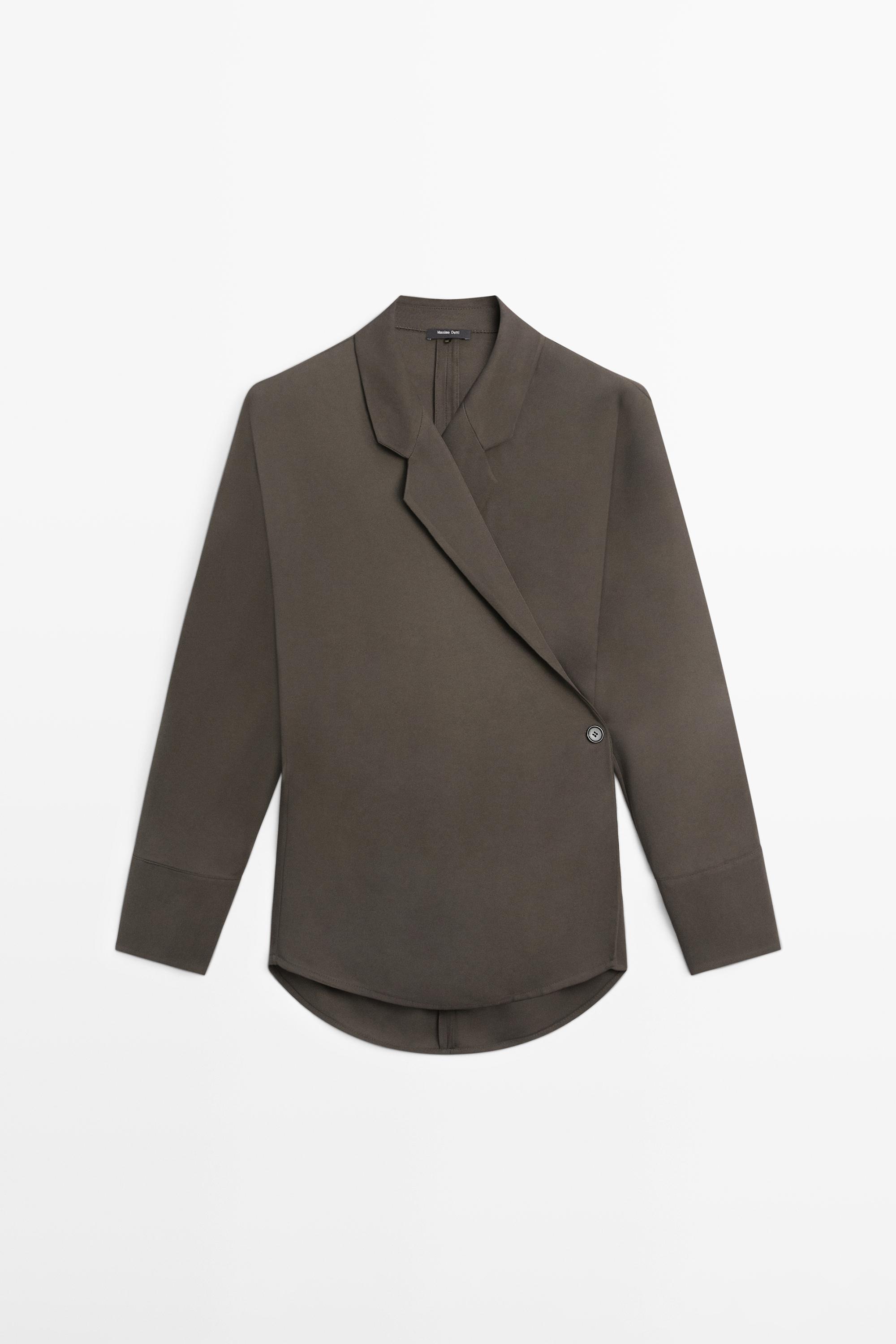 Flowing double-breasted overshirt — Greyish green