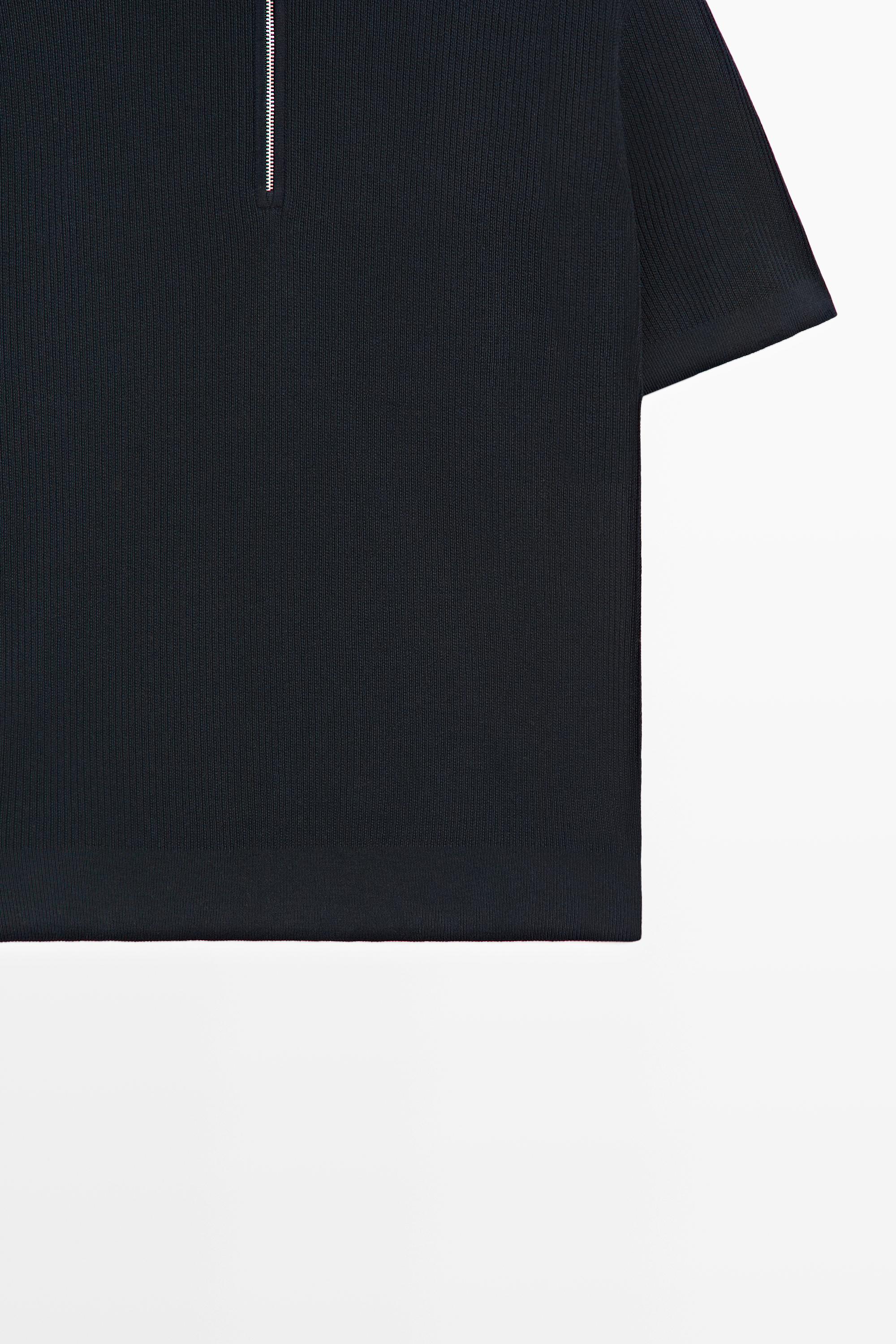 Knit polo sweater with quarter-zip collar — NAVY BLUE