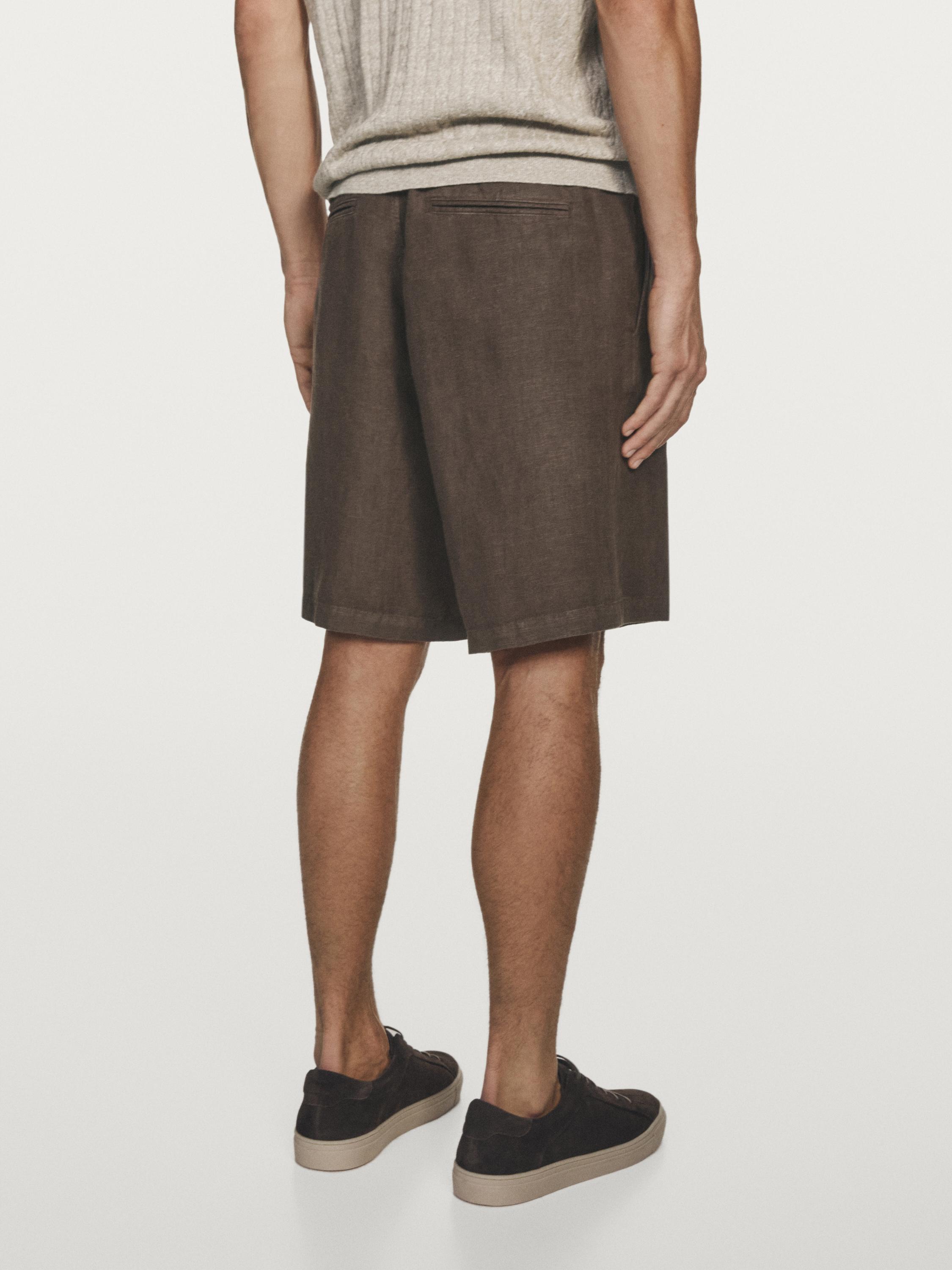 100% linen Bermuda shorts — BROWN