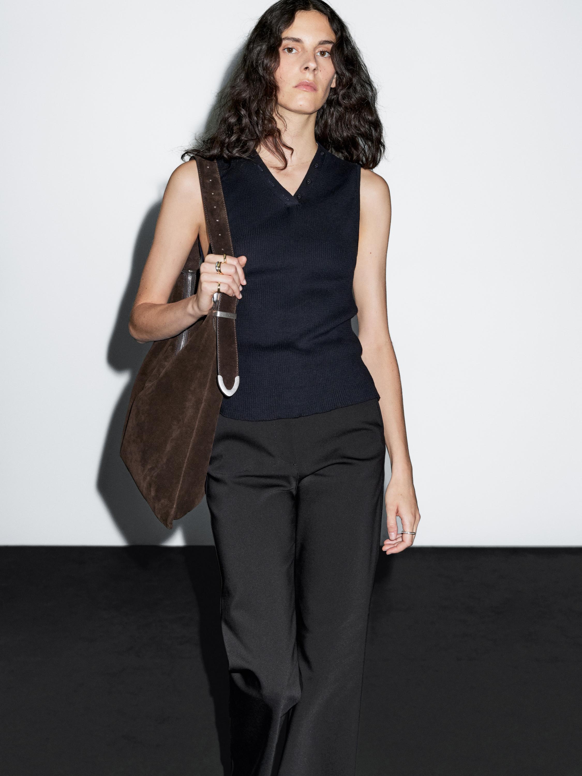 Ribcord top met detail kraag