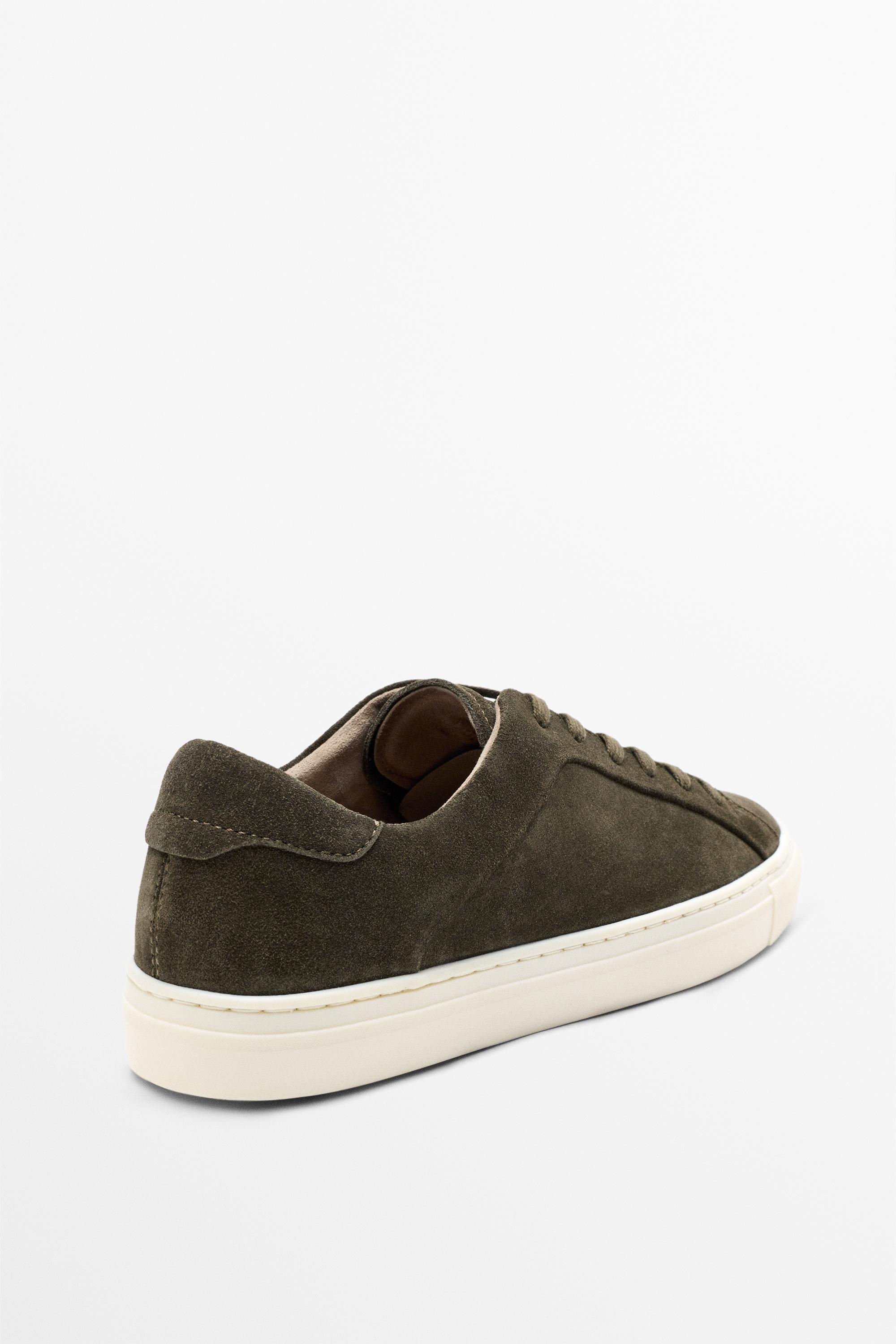Leather trainers with lug sole — KHAKI
