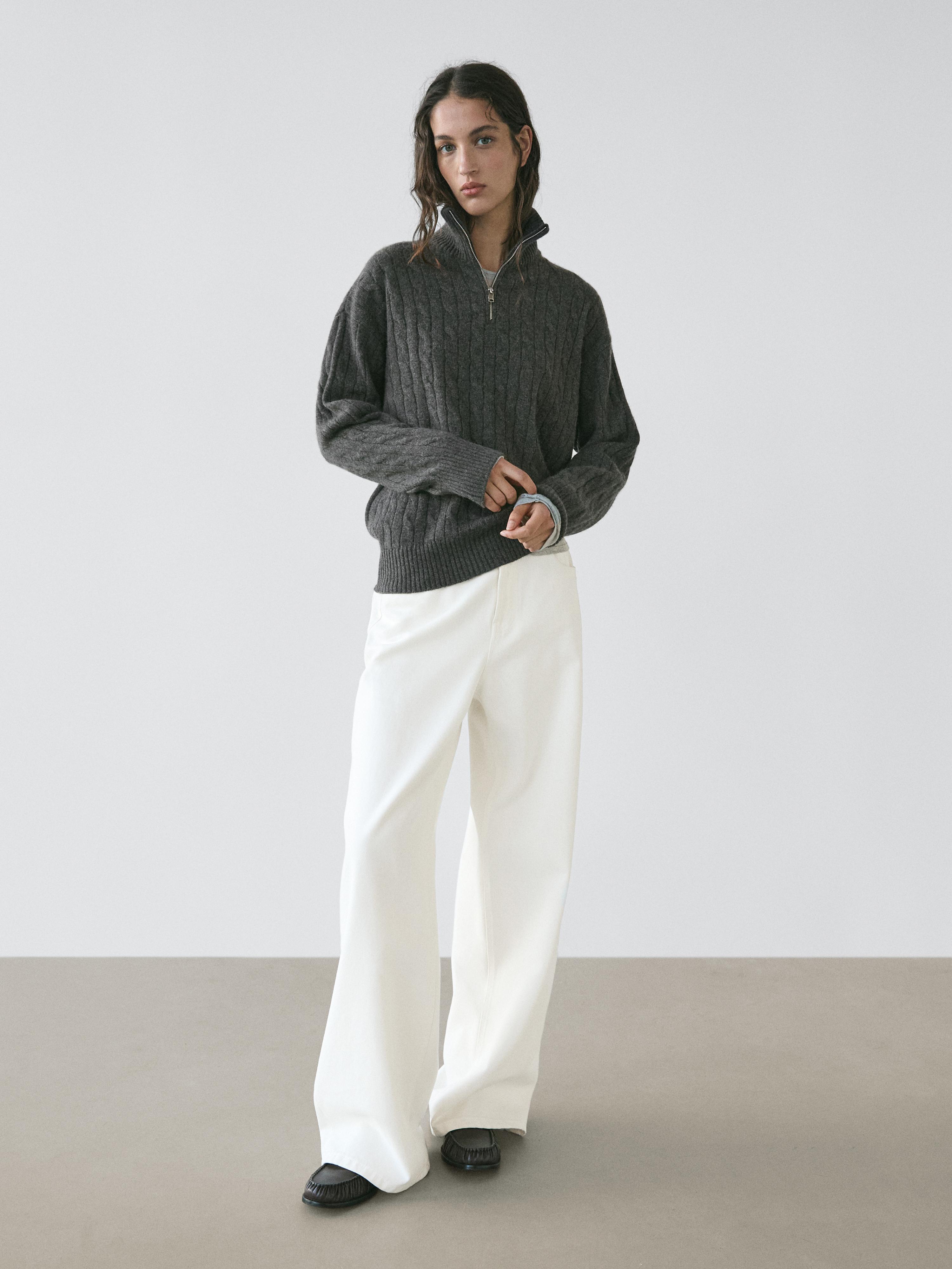 100% cashmere high neck sweater with zip