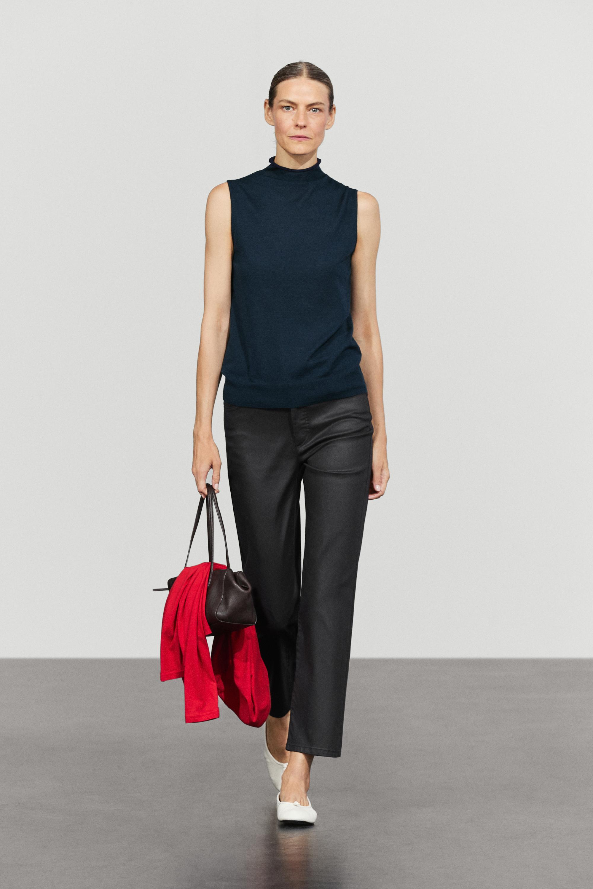Pantaloni Straight Fit Incerati - Nero - 40 (It 44) - Massimo Dutti - Female-image