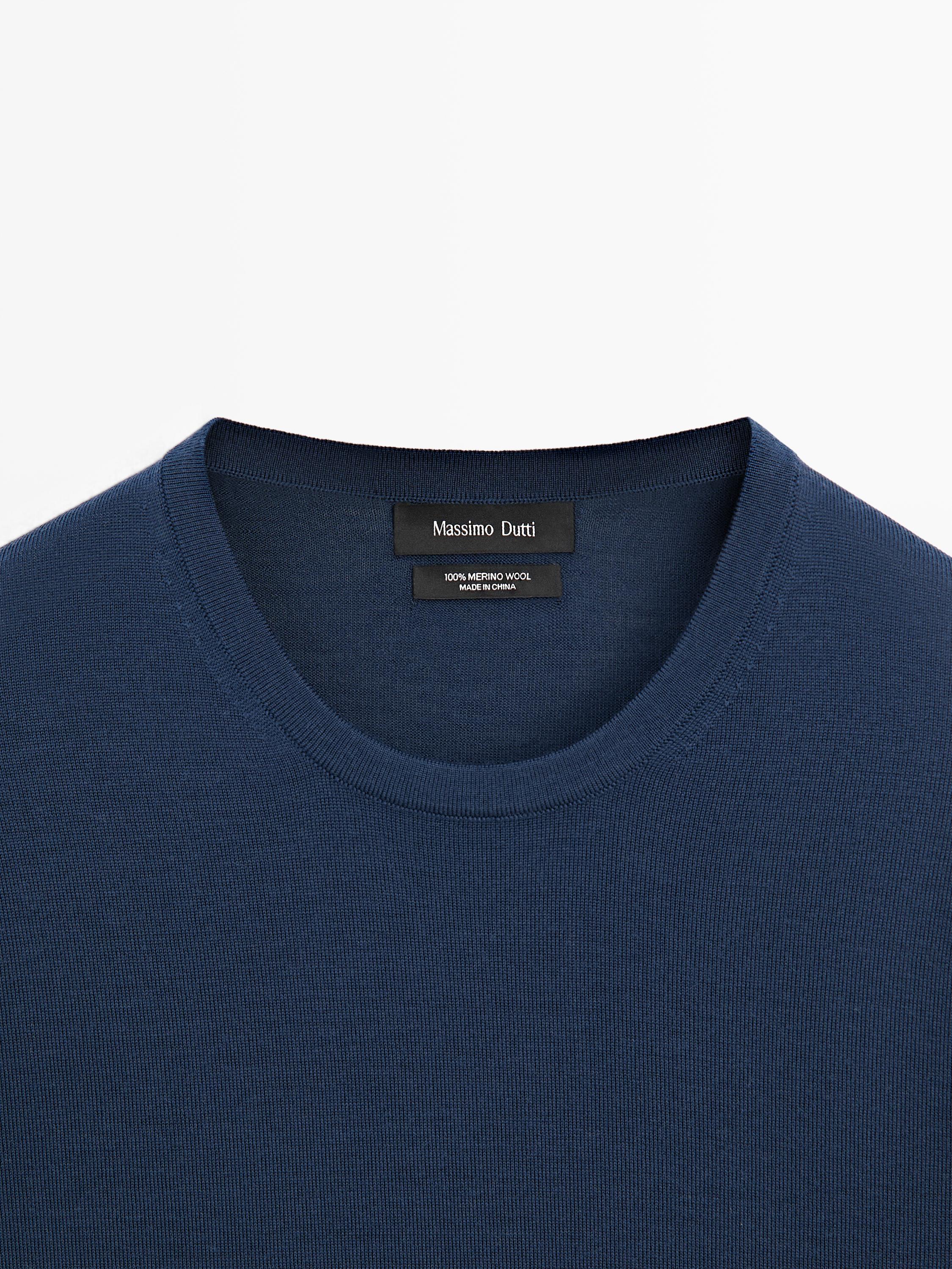 100% merino wool knit sweater — Prussian blue