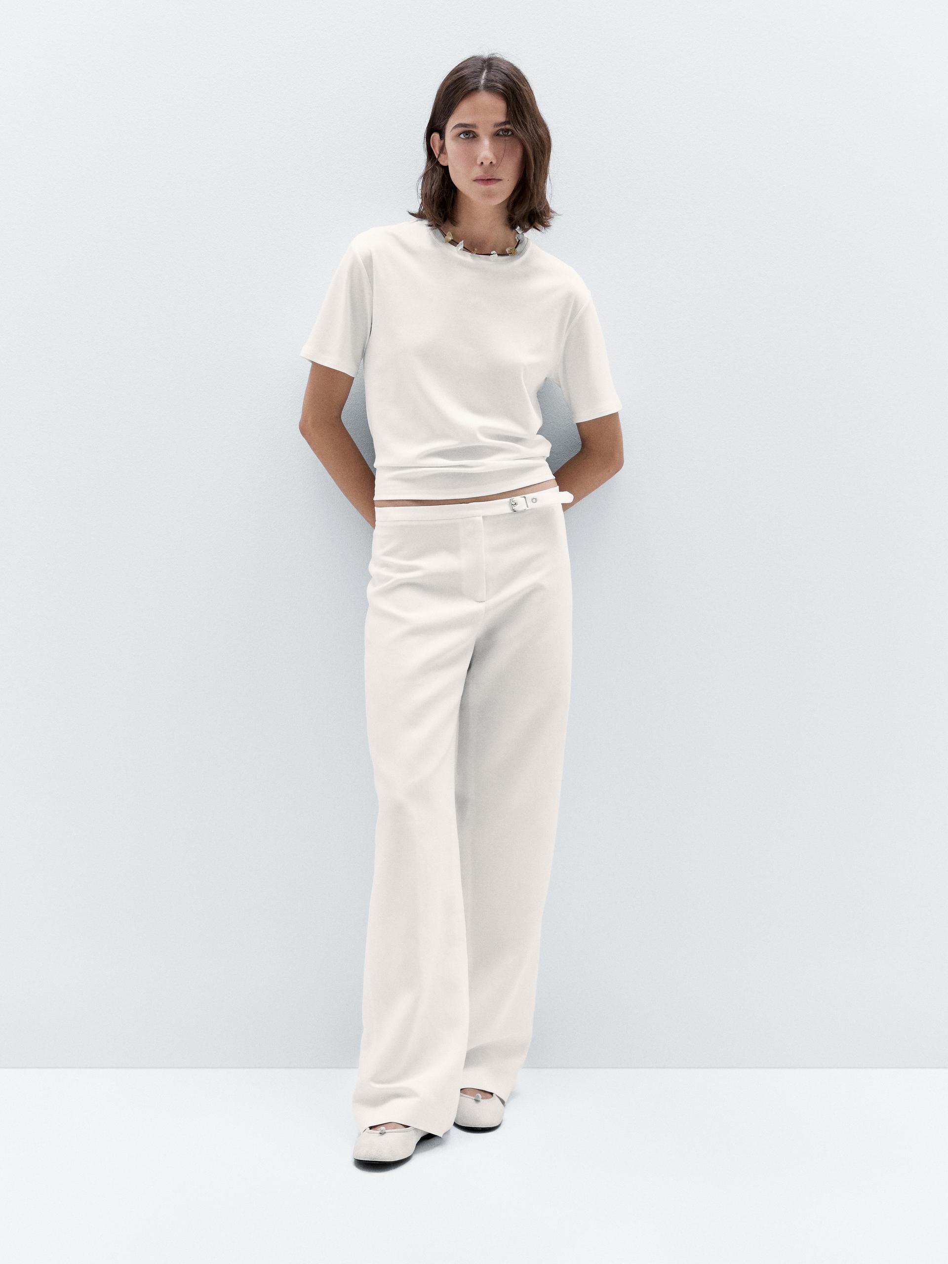 Pantaloni Dritti Con Fibbia - Ecru - 40 (It 44) - Massimo Dutti - Femminile