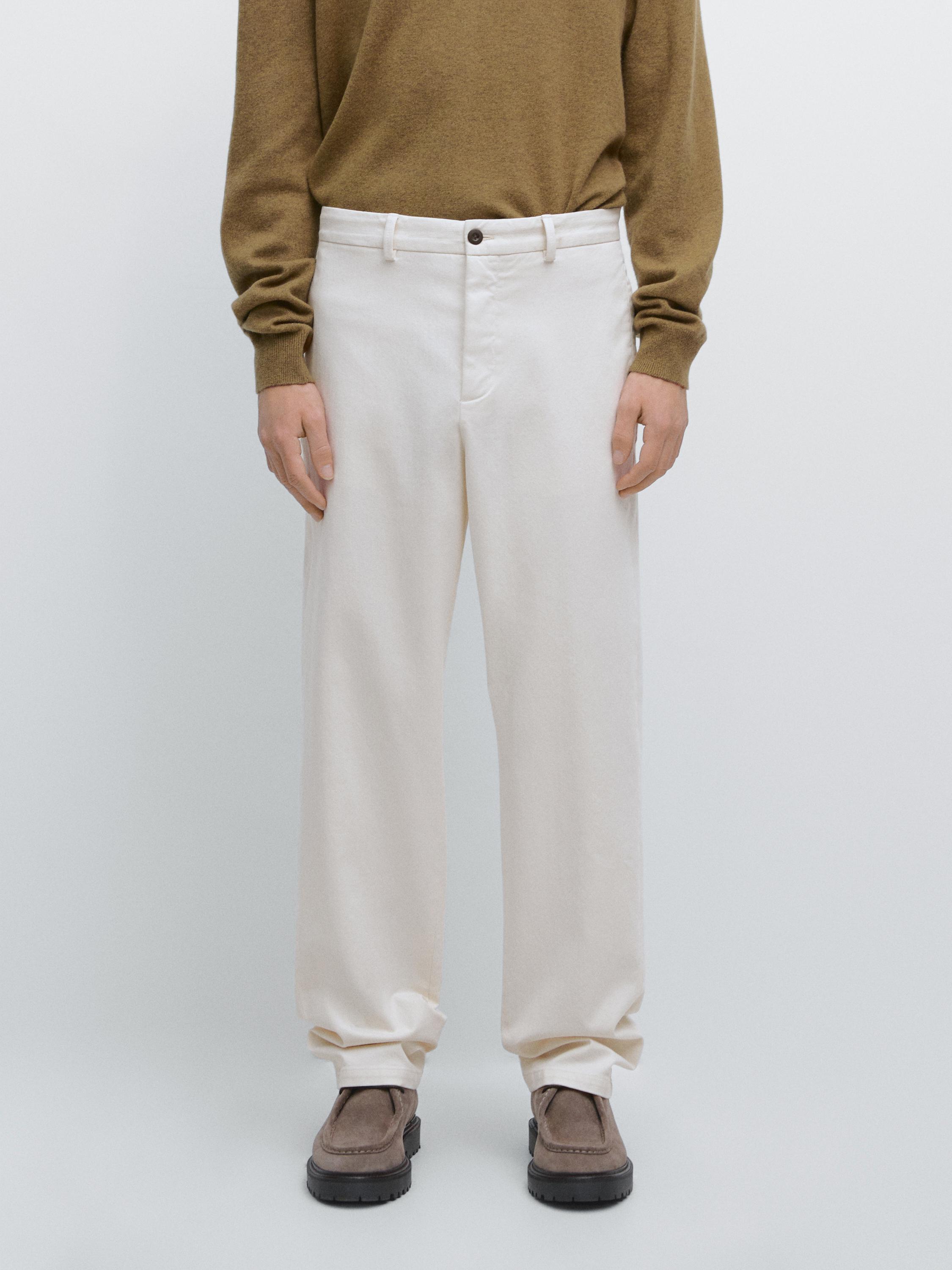Cotton twill pants with elasticated waistband — Off white