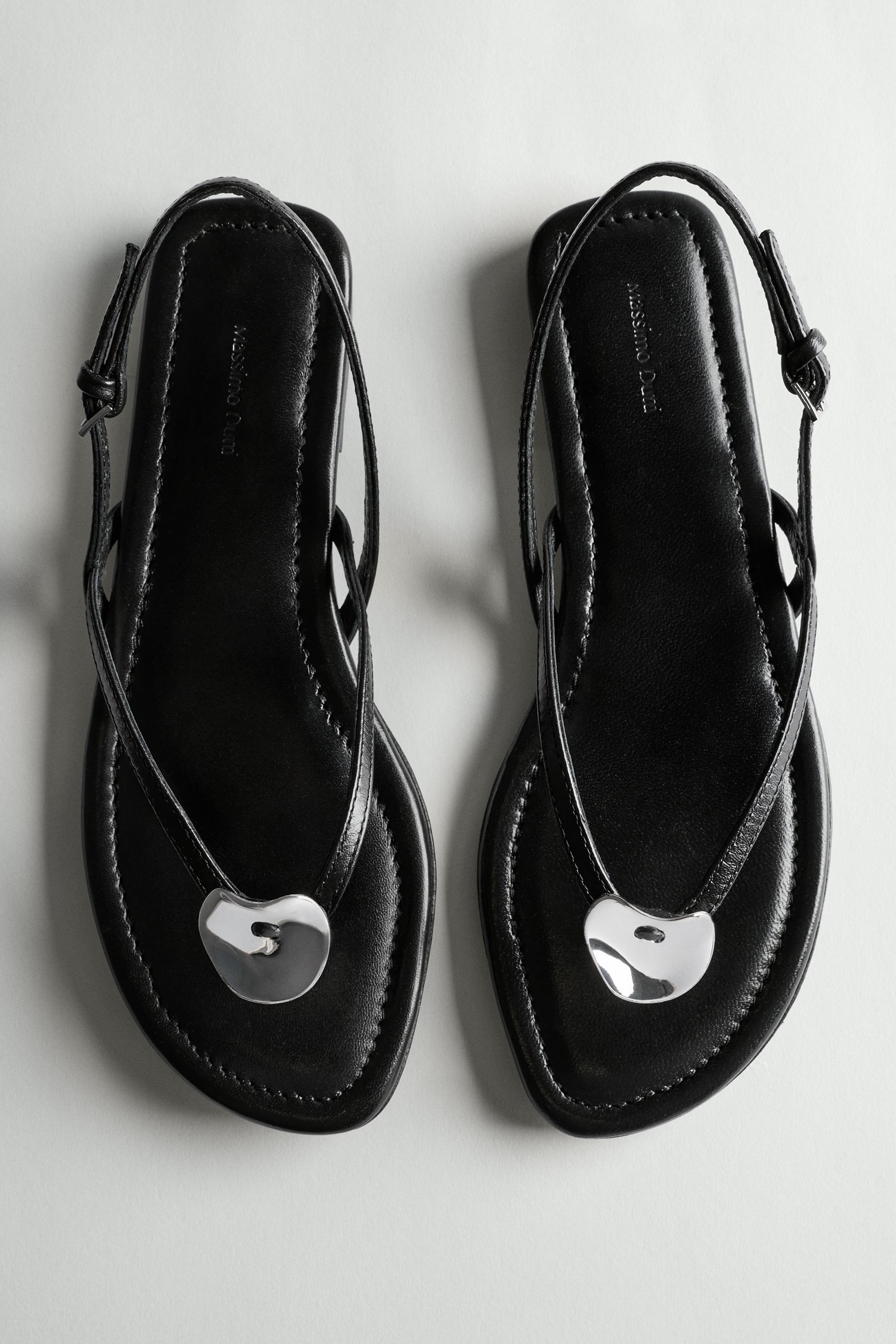 Flat slider sandals with gem detail — BLACK