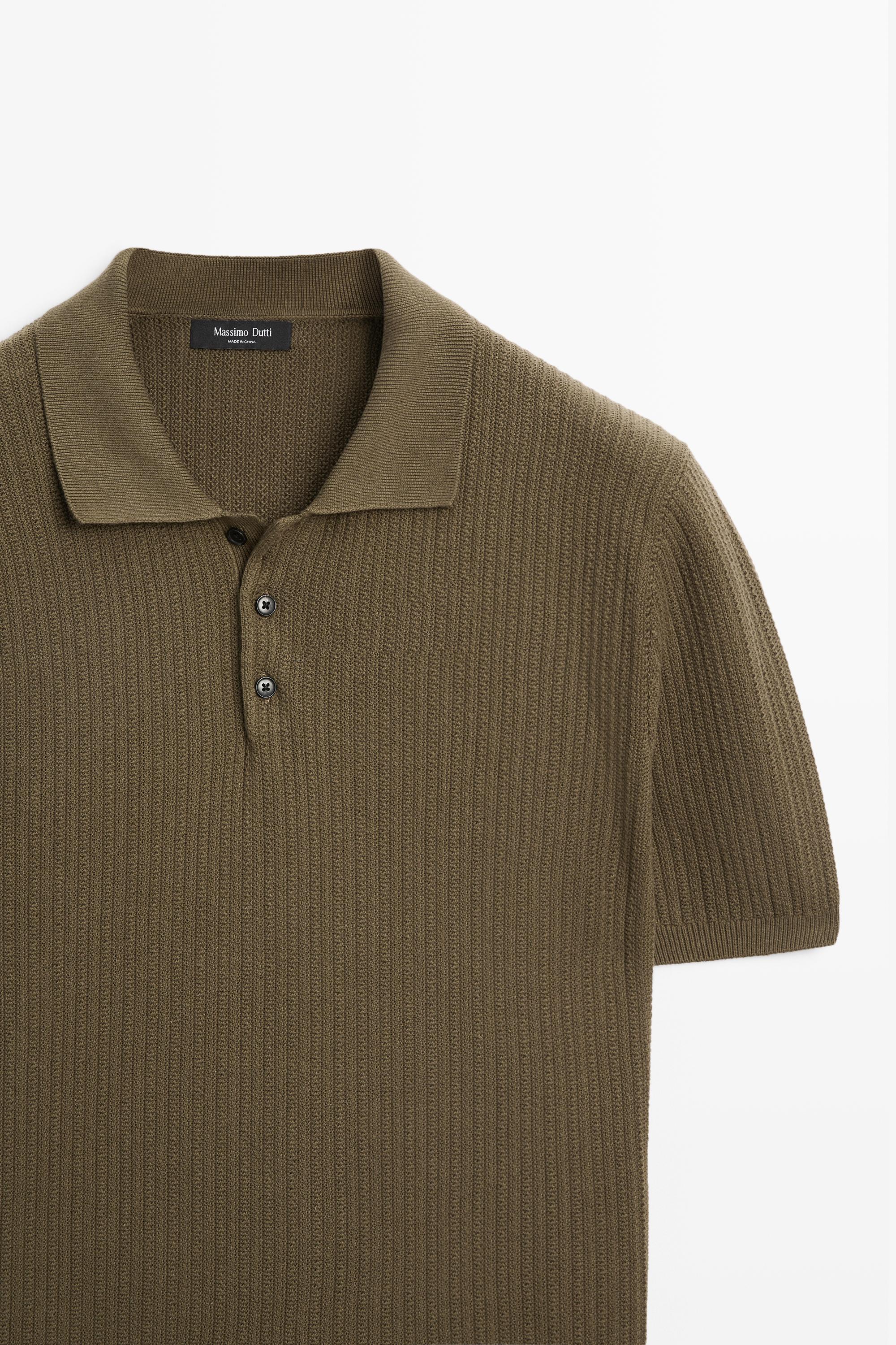 100% cotton textured knit polo sweater — KHAKI