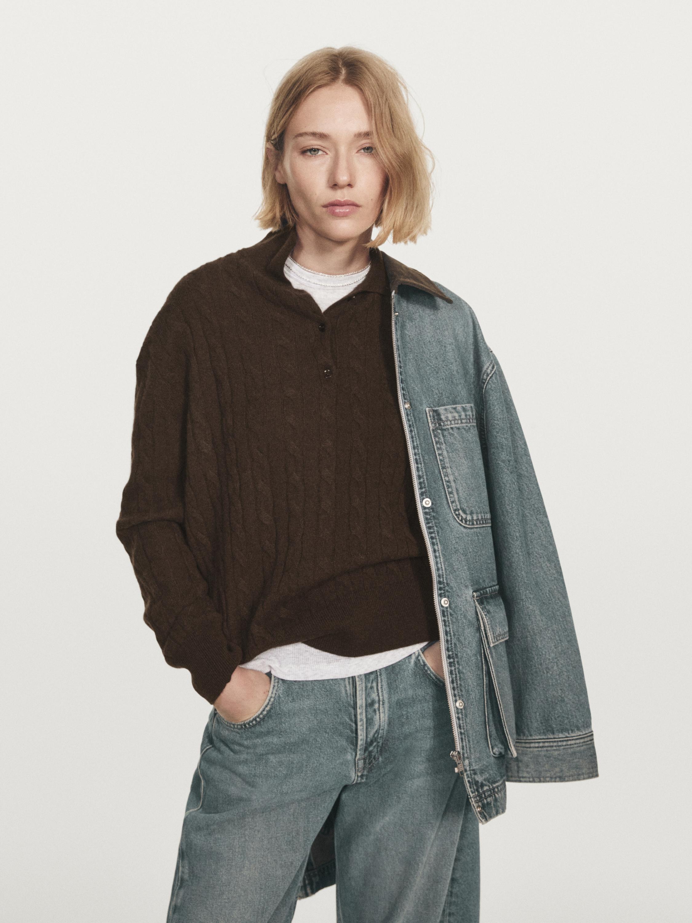 Pulover din cașmir 100% cu guler polo