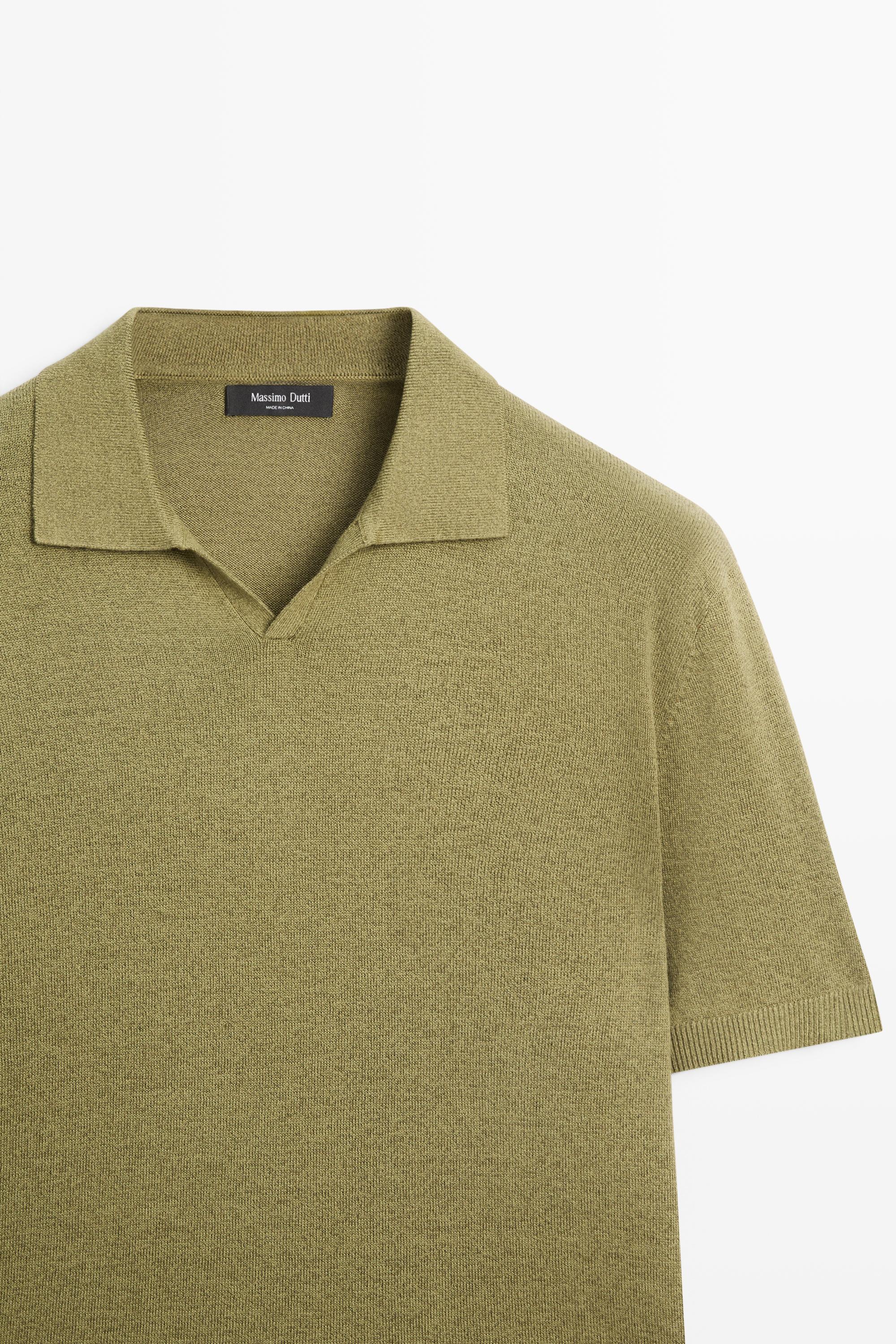 Linen blend knit polo sweater — Olive