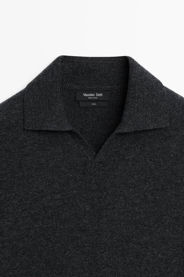 100% wool knit polo sweater — DARK GREY 9