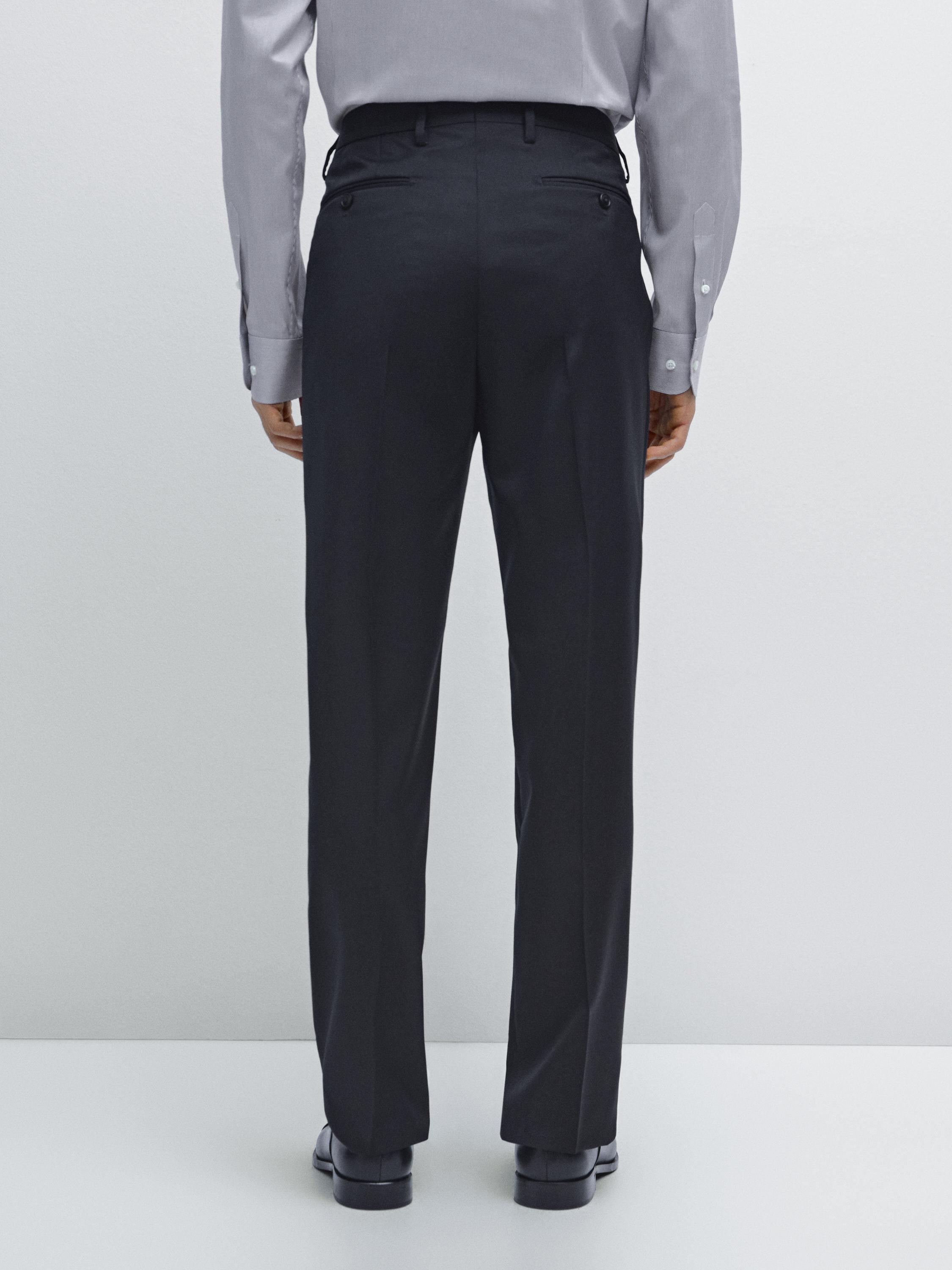 Plain wool suit trousers