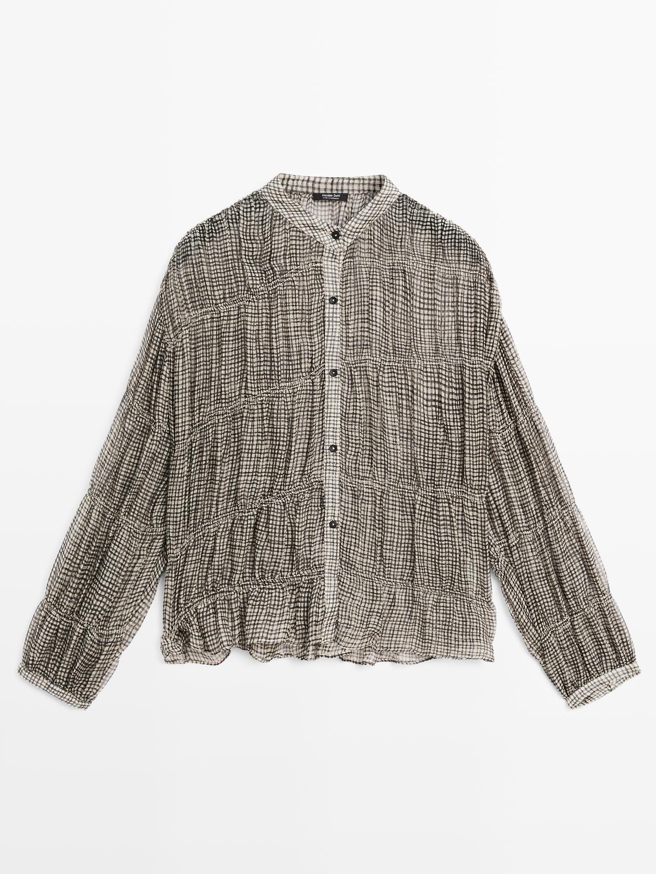 Massimo Dutti - Dames - Gerimpelde Blouse Met Vichy Ruit - Zwart - S