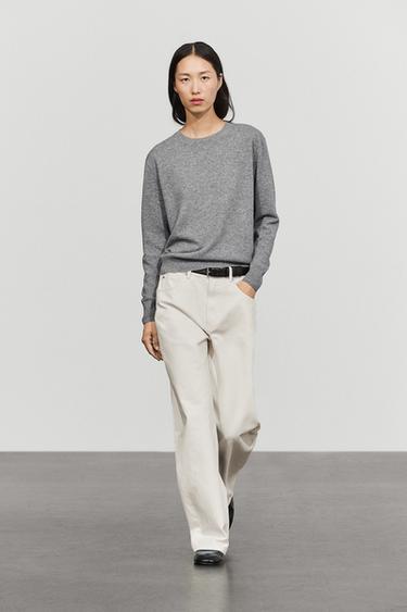 Wool blend crew neck knit sweater — GREY MARL 1