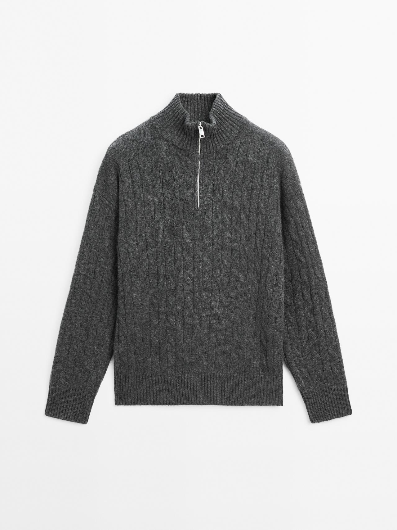 Massimo Dutti - Dame - Højhalset Trøje I 100 % Kashmir Med Lynlås - Grå - L