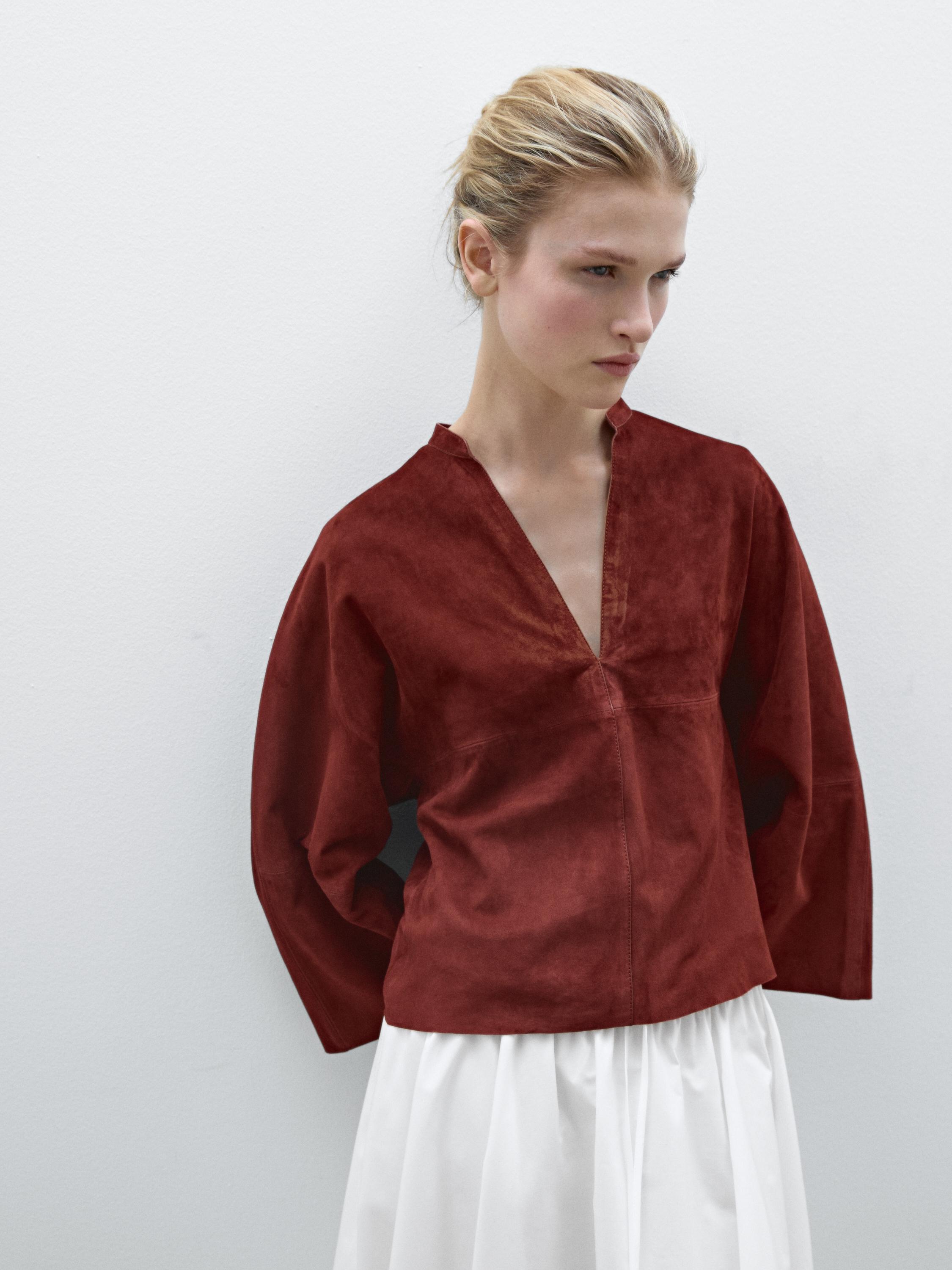 Loose-fitting suede leather shirt