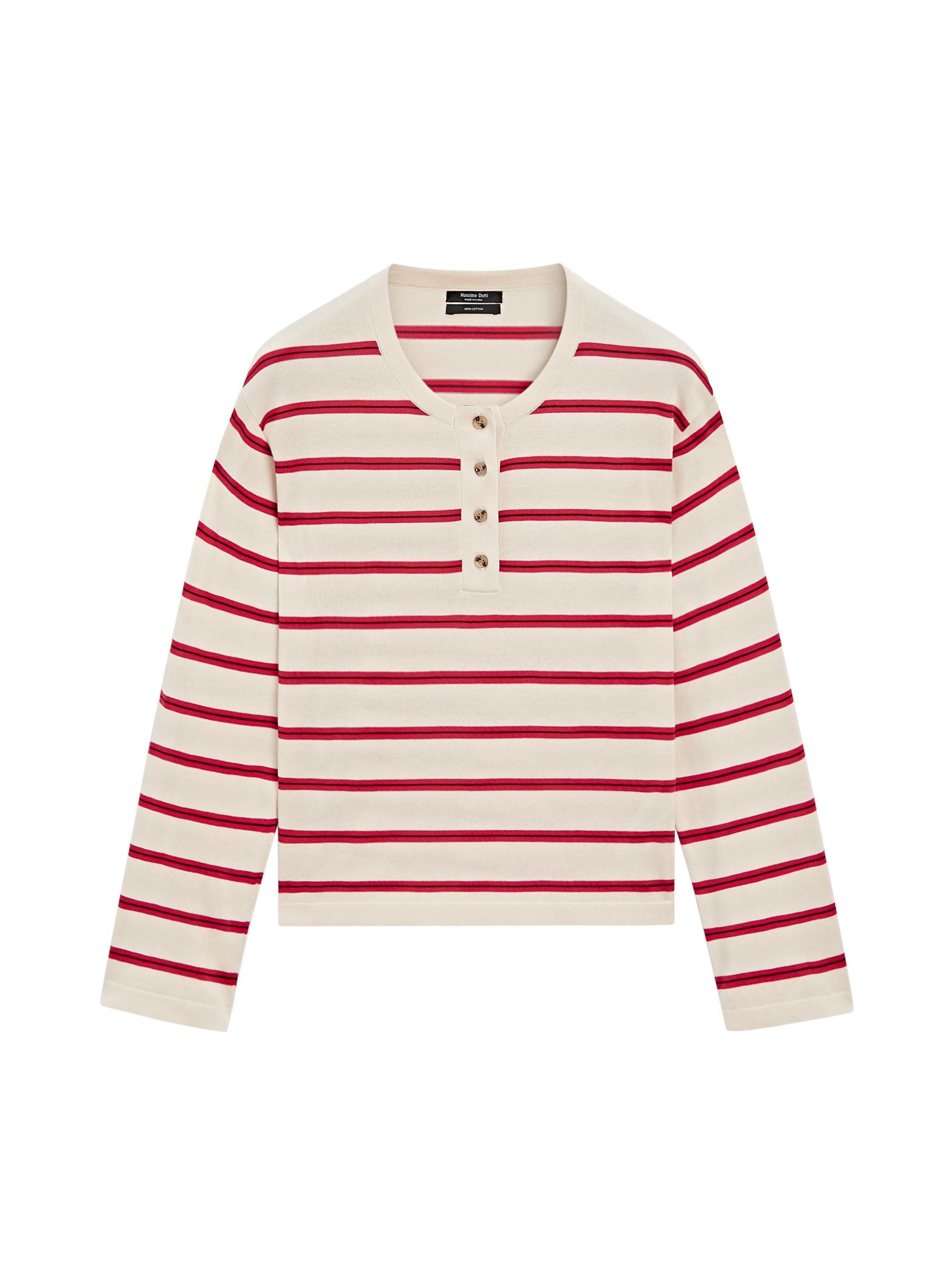 100% cotton striped knit henley sweater