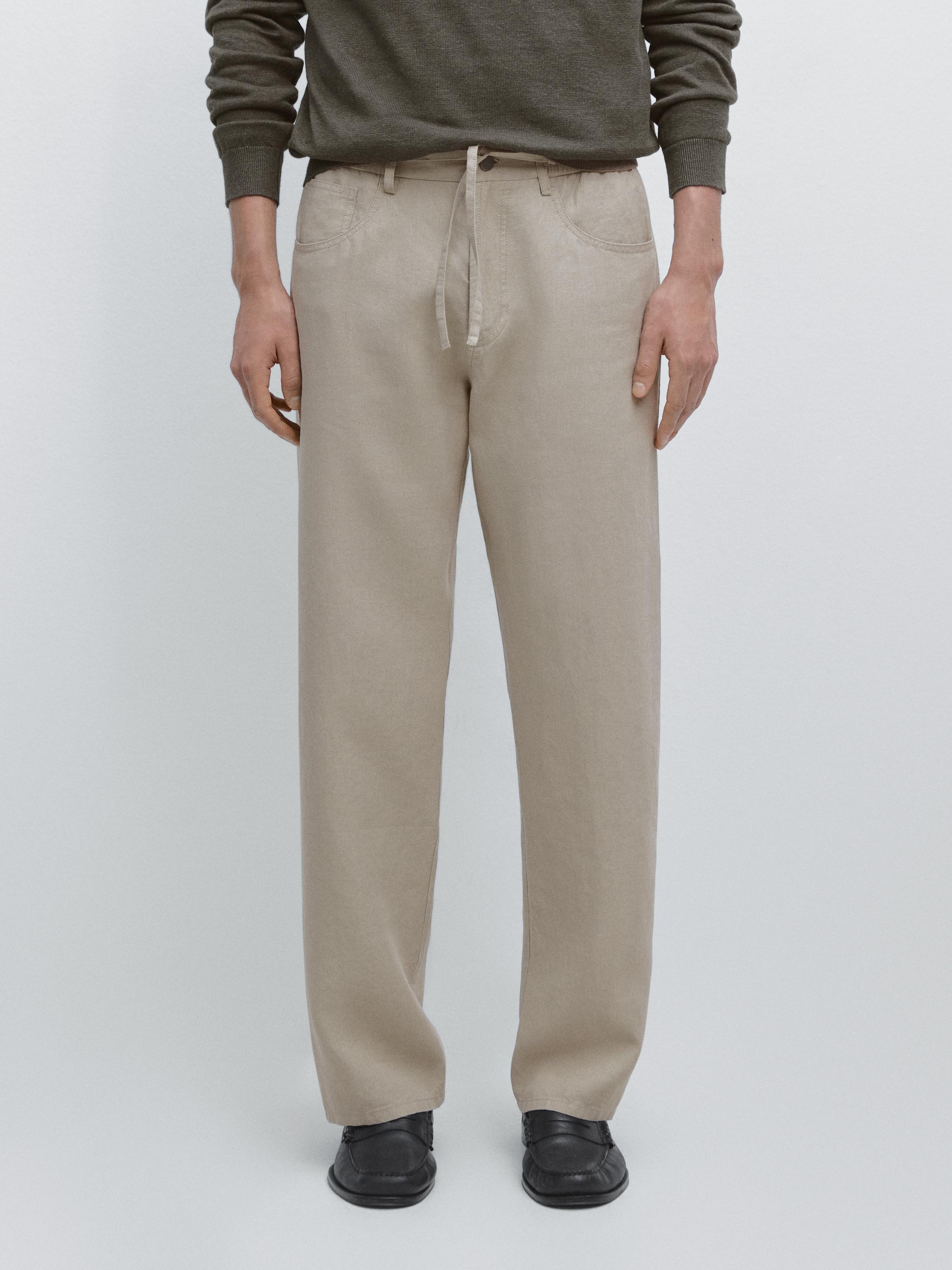Linen jogger fit trousers — BEIGE