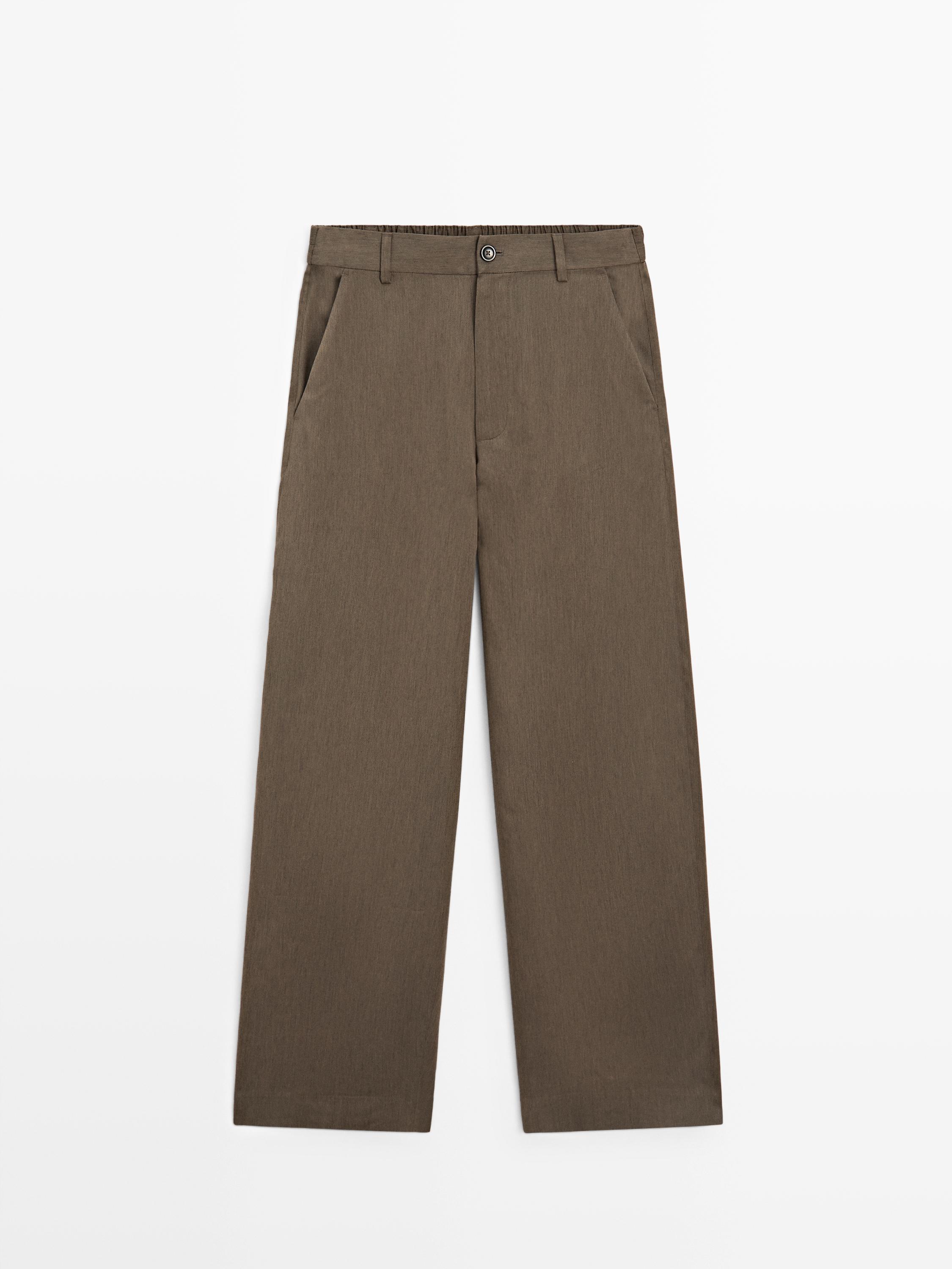Flowing trousers with elasticated waistband — DARK GREEN
