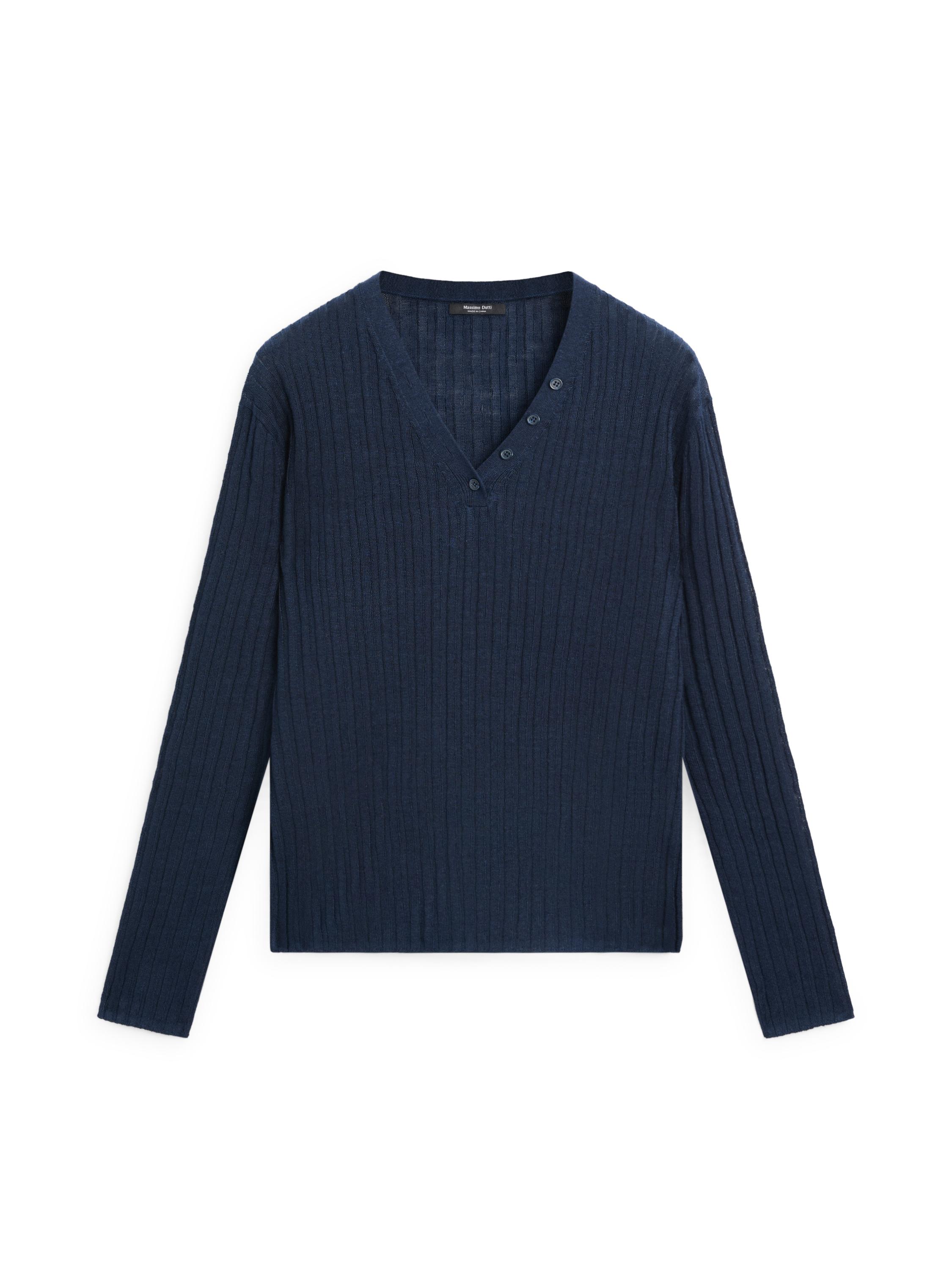 100% linen knit sweater with button details — INK BLUE