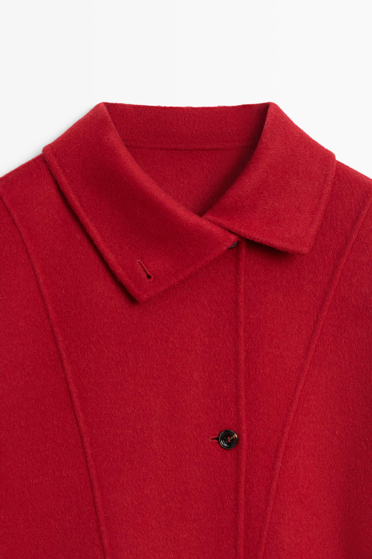 Long coat with asymmetrical collar detail — RED