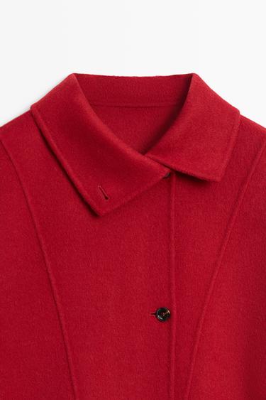 Long coat with asymmetrical collar detail — RED 9