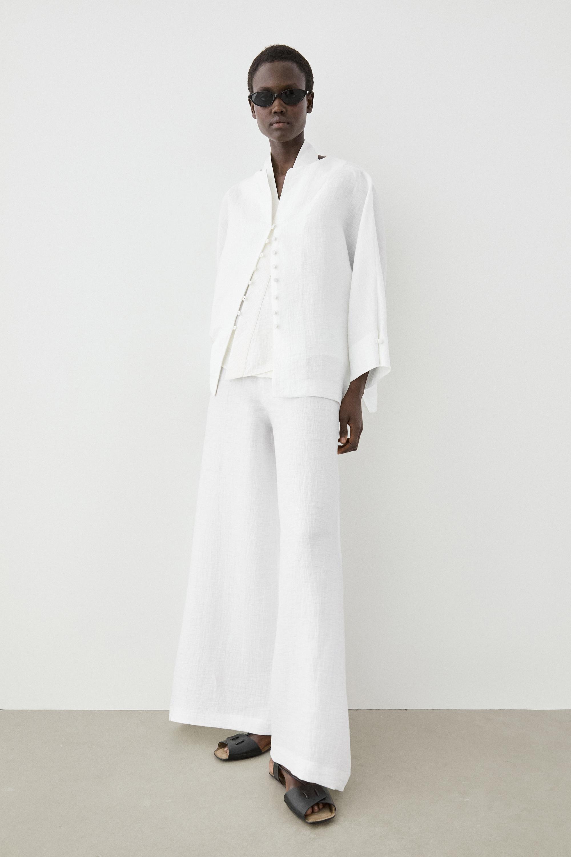 Linen blend overshirt with buttons — WHITE