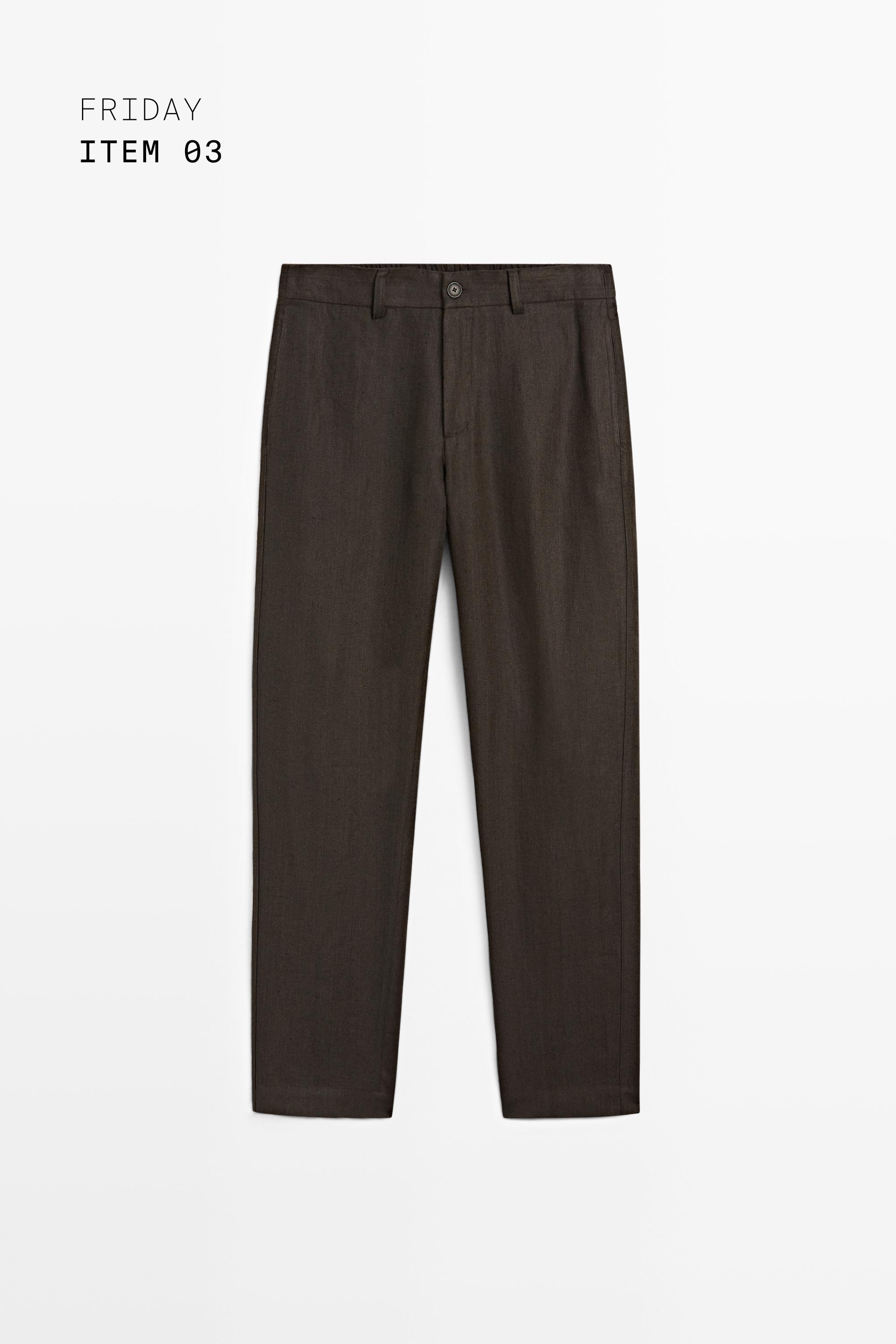 100% linen pants with elastic waist — BROWN
