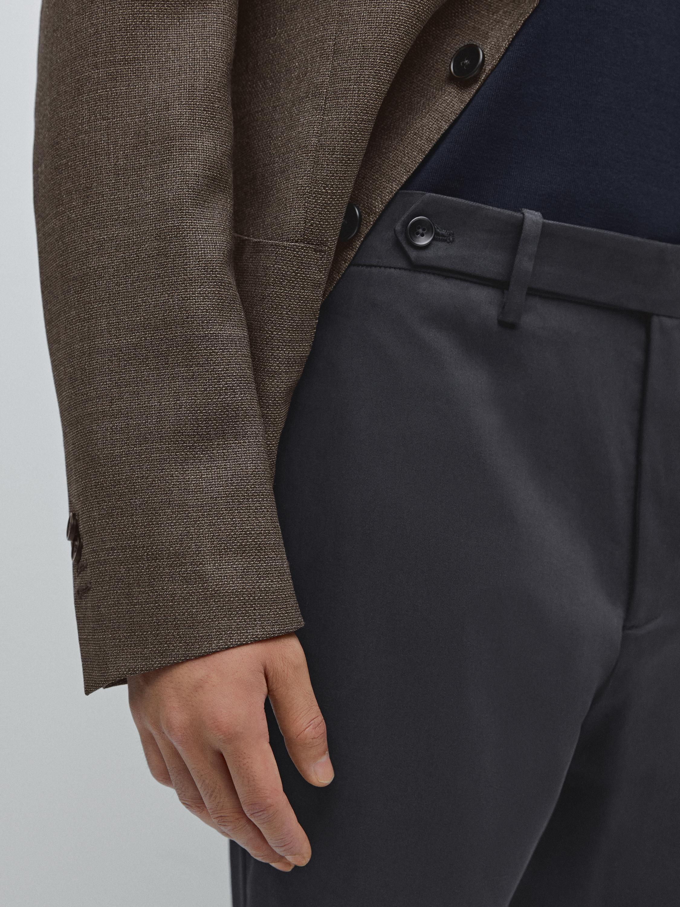 Cotton blend slim fit trousers