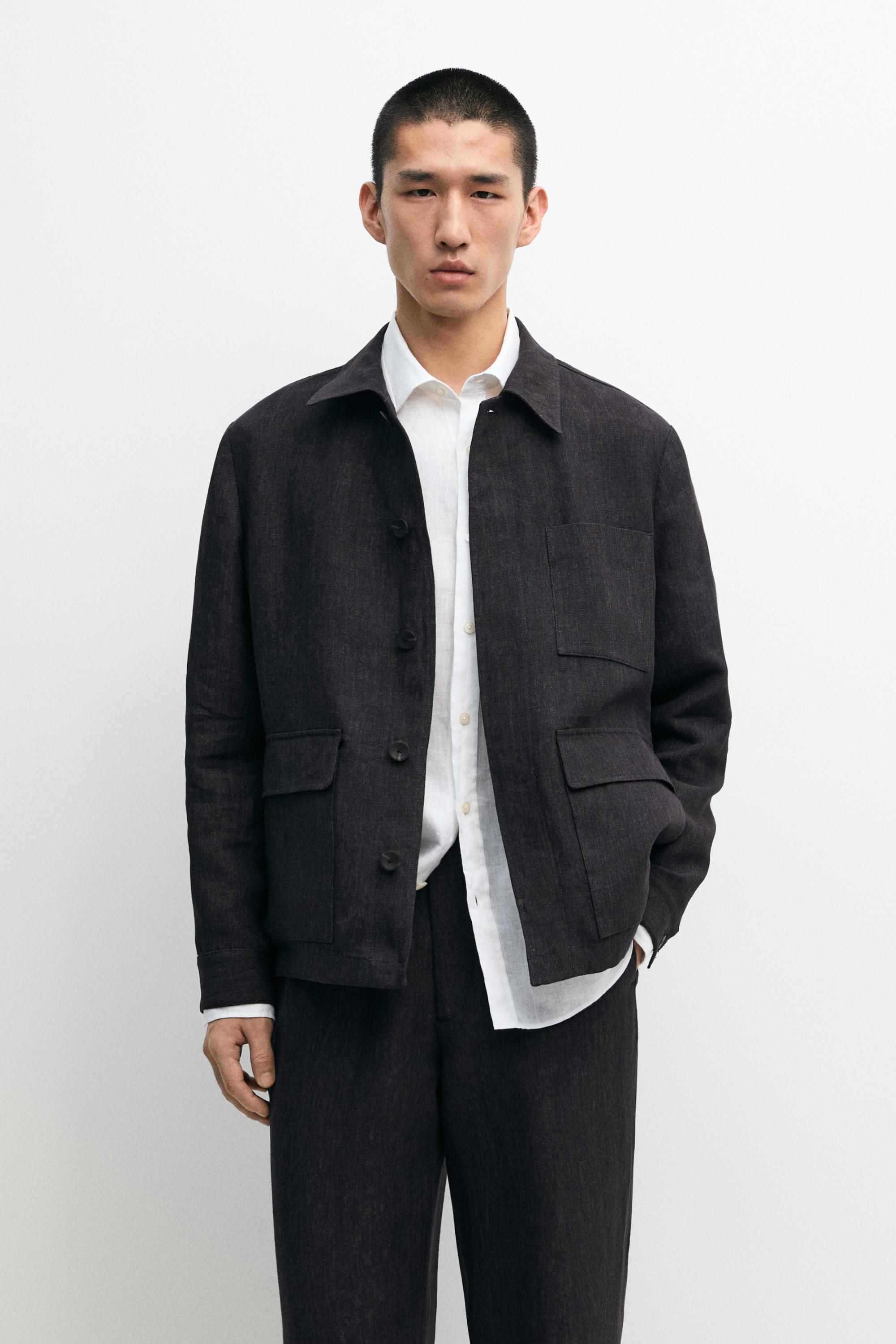 Total look linen trousers with flecked detail — DARK BLUE
