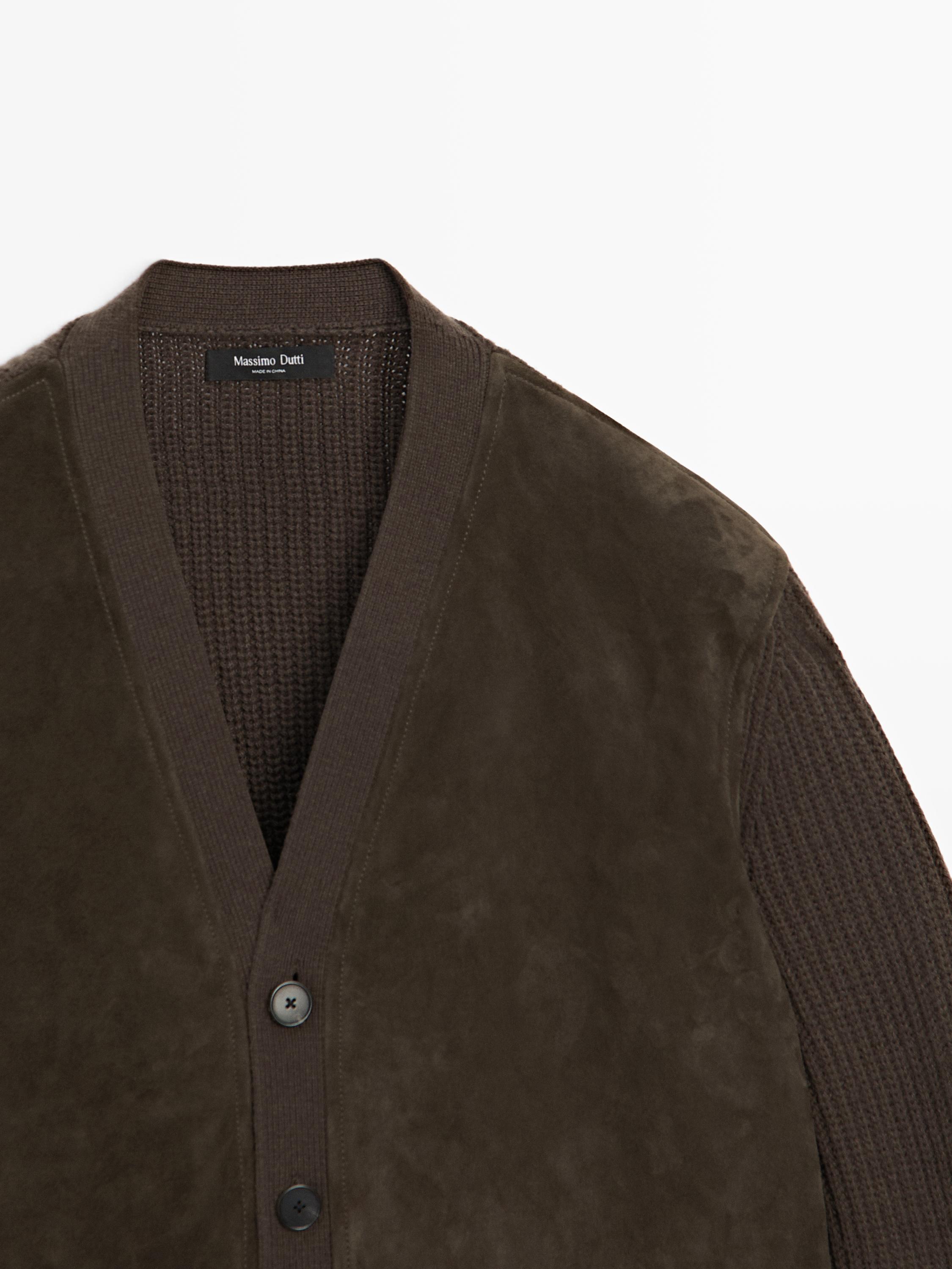 Cardigan en laine et cuir mélangés