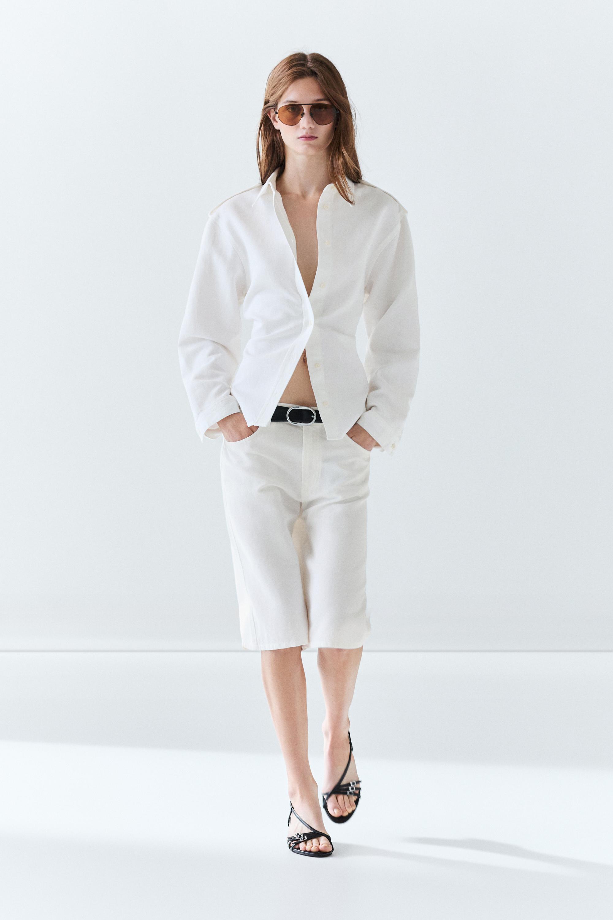 Cotton and linen blend Bermuda shorts — Off white