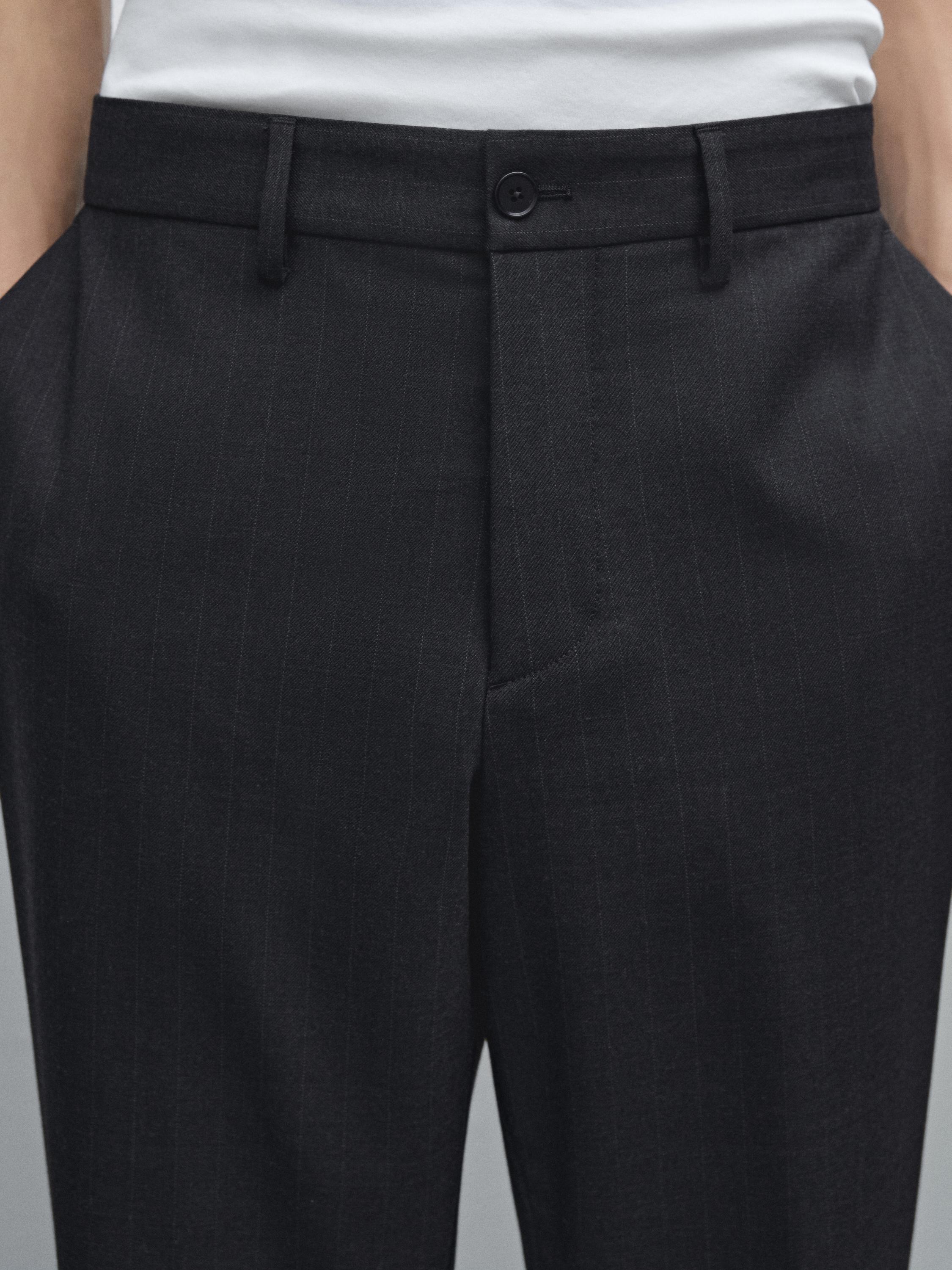Regular fit striped wool blend trousers