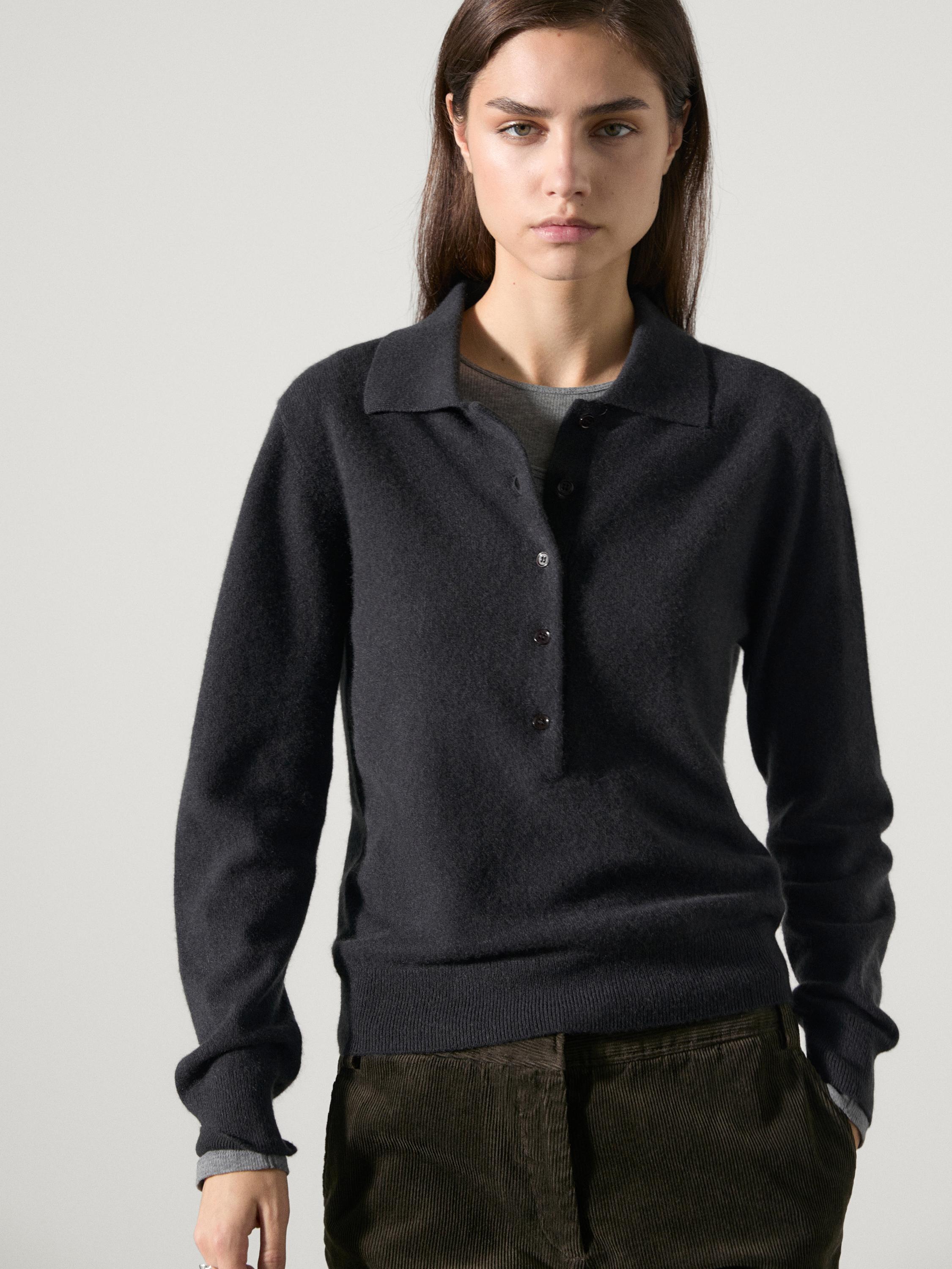 Pull polo en maille 100 % cachemire