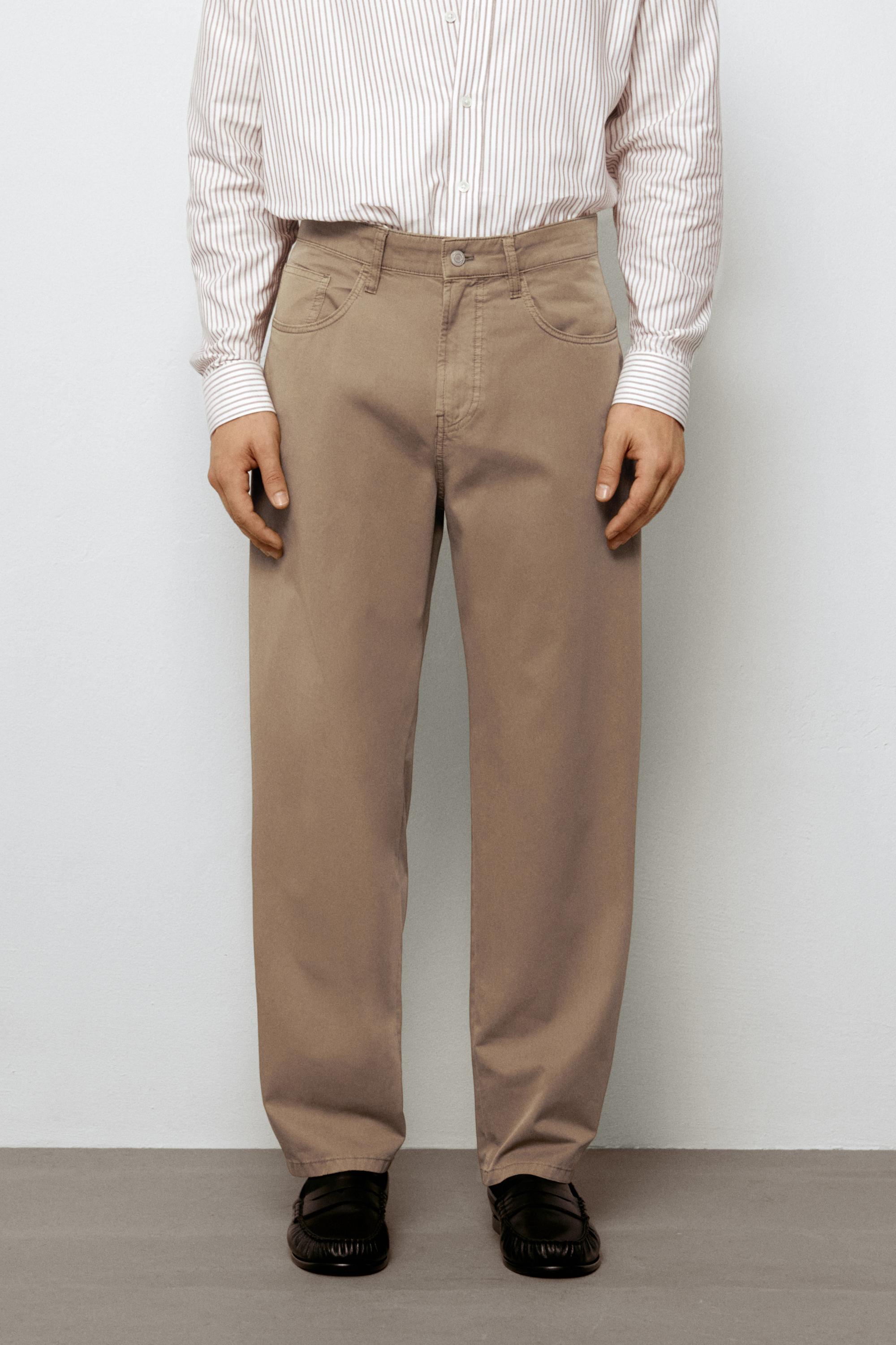 Barrel fit poplin denim-effect pants