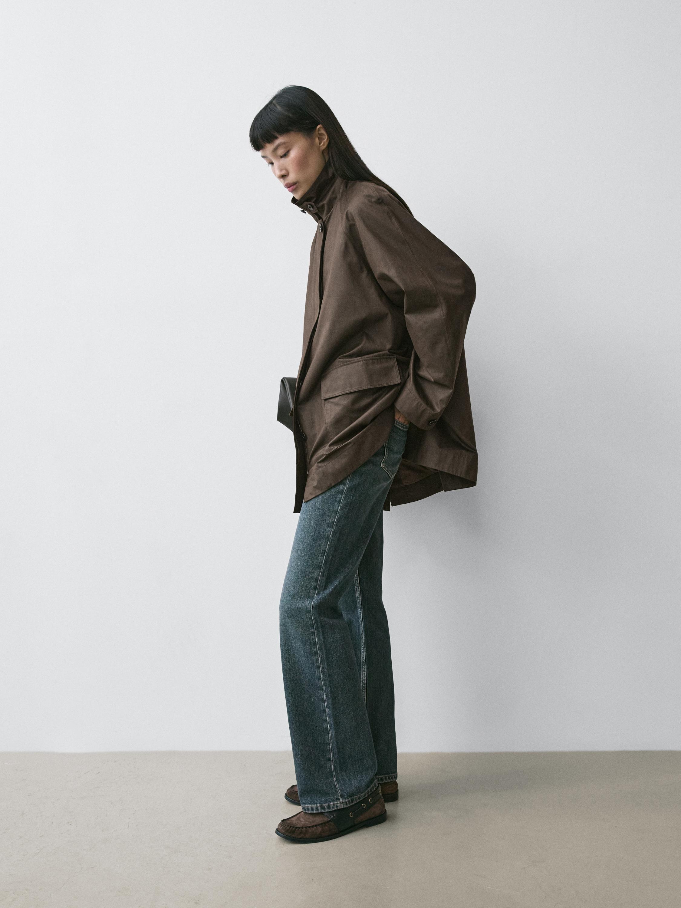 Long parka with pocket details — MOLE BROWN