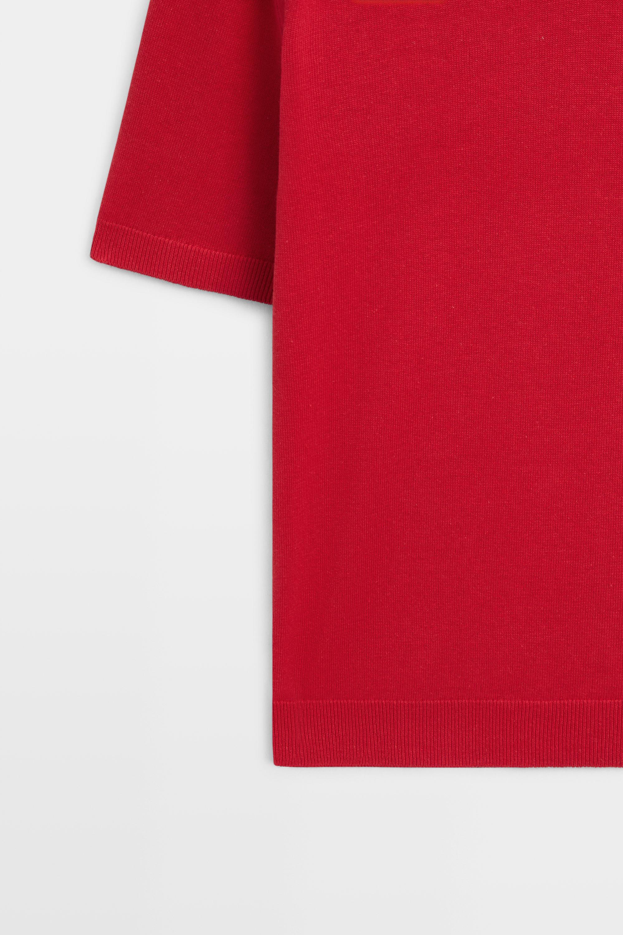 Cotton blend V-neck polo shirt — RED